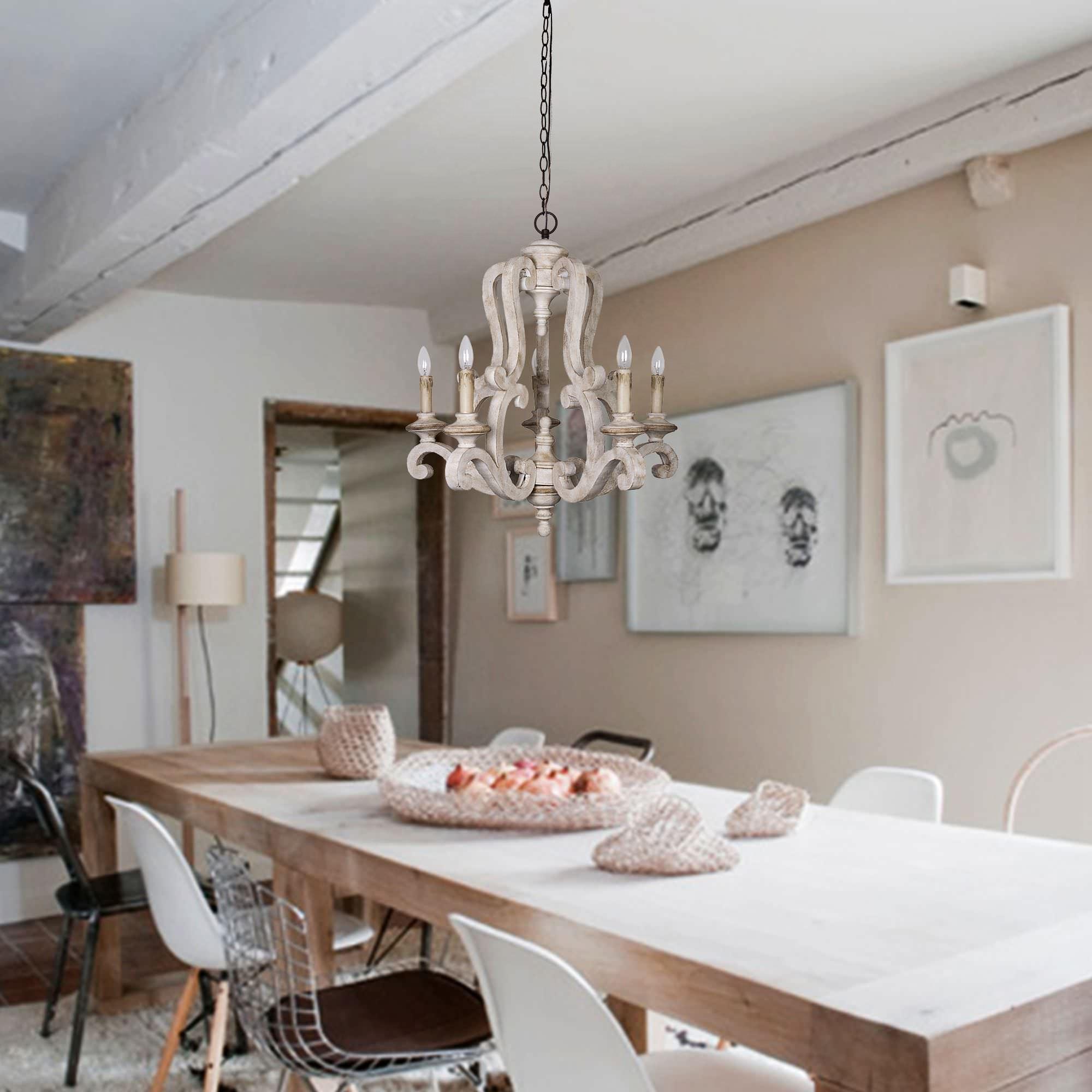 Lustra Chandelier Wooden Candle Mid-Century - Letslighting