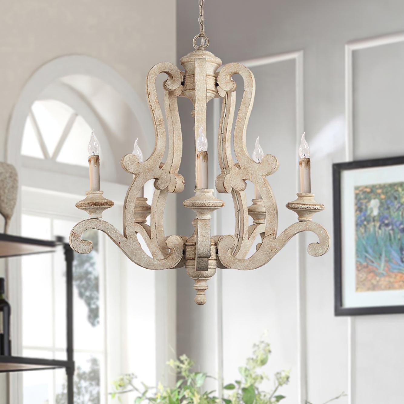 Lustra Chandelier Wooden Candle Mid-Century - Letslighting