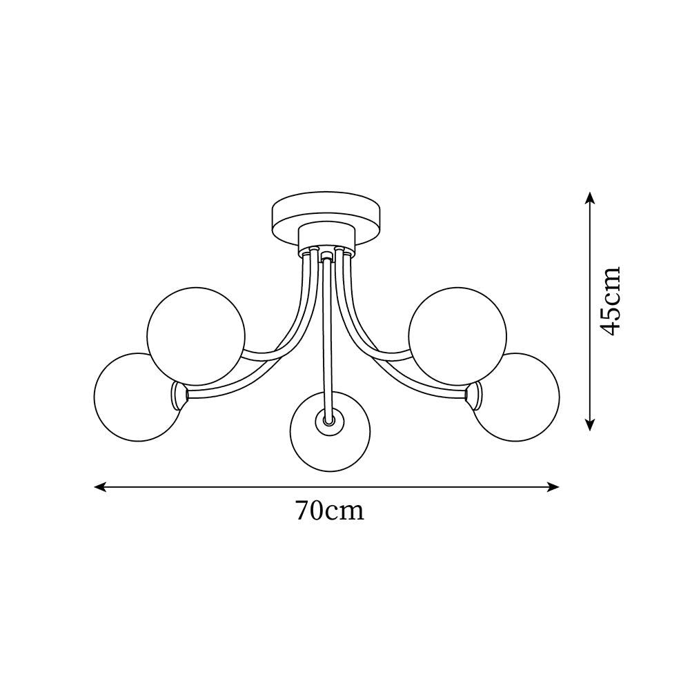 Ceiling Light Brass Branching Arms Opal Globe Shades Modern Elegant - Letslighting