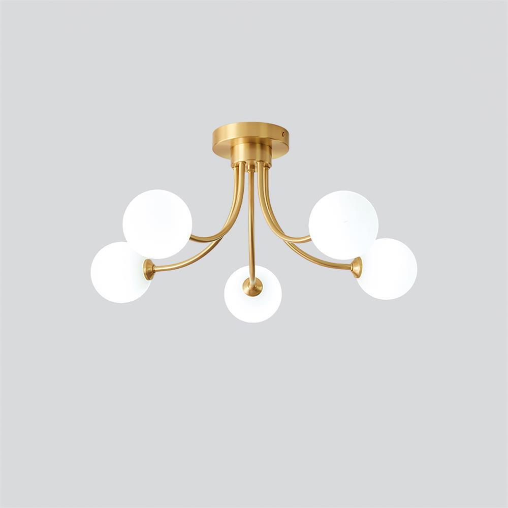 Ceiling Light Brass Branching Arms Opal Globe Shades Modern Elegant - Letslighting
