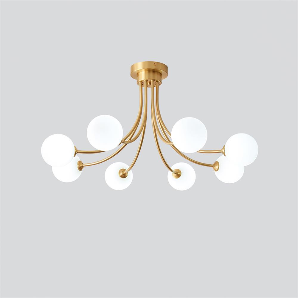 Ceiling Light Brass Branching Arms Opal Globe Shades Modern Elegant - Letslighting