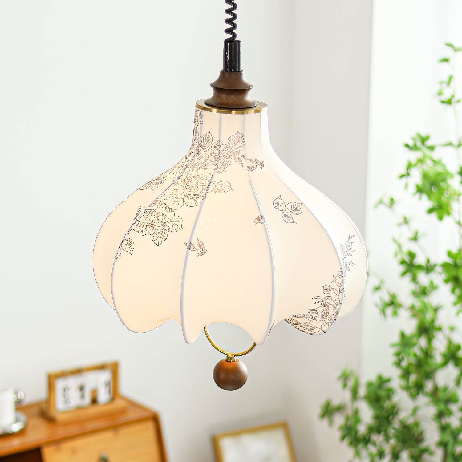 Lustra Pendant Lamp Pear Fabric Lantern for Living Room - Letslighting