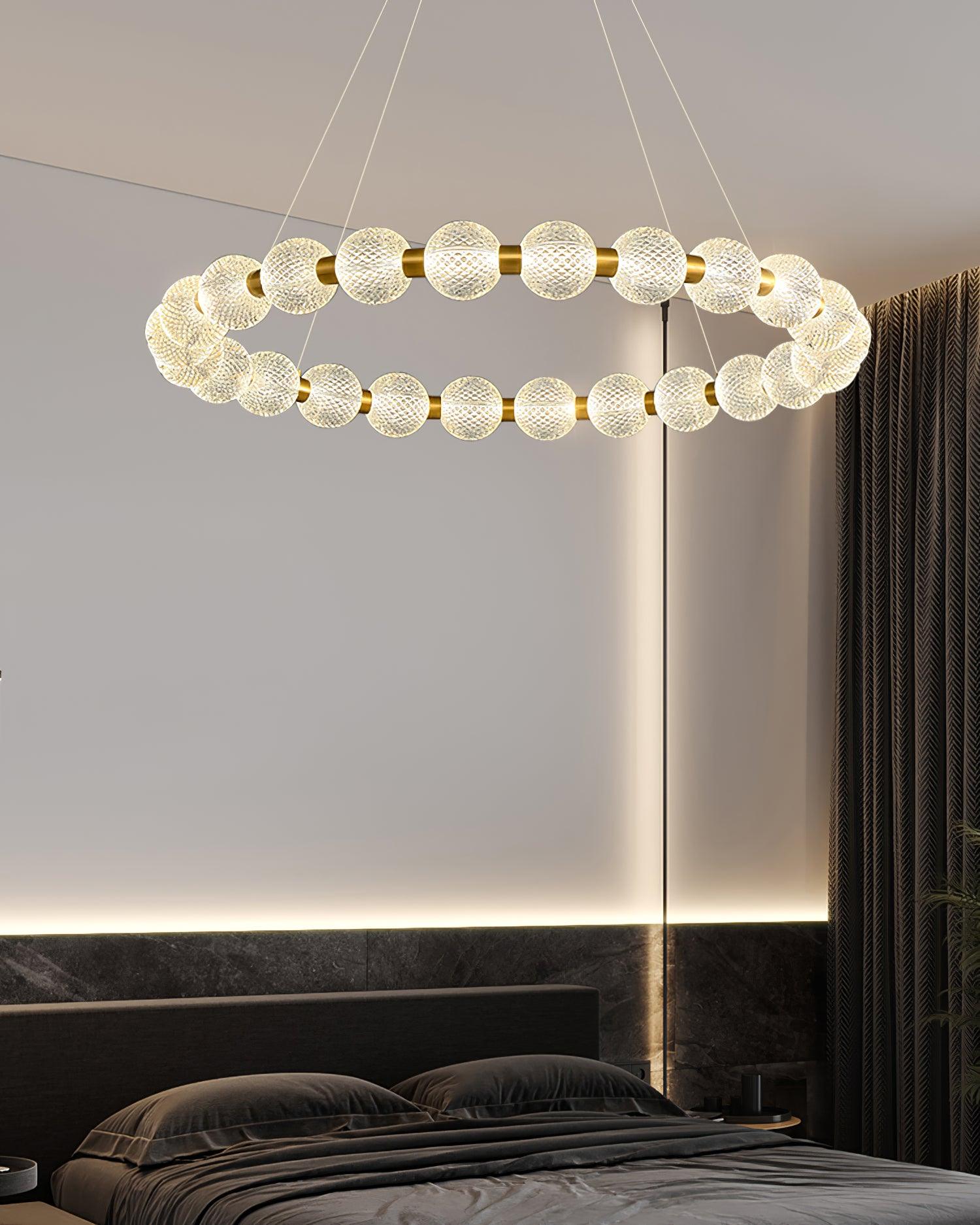 Lustra Chandelier Pearl Gold Ring Elegant - Letslighting