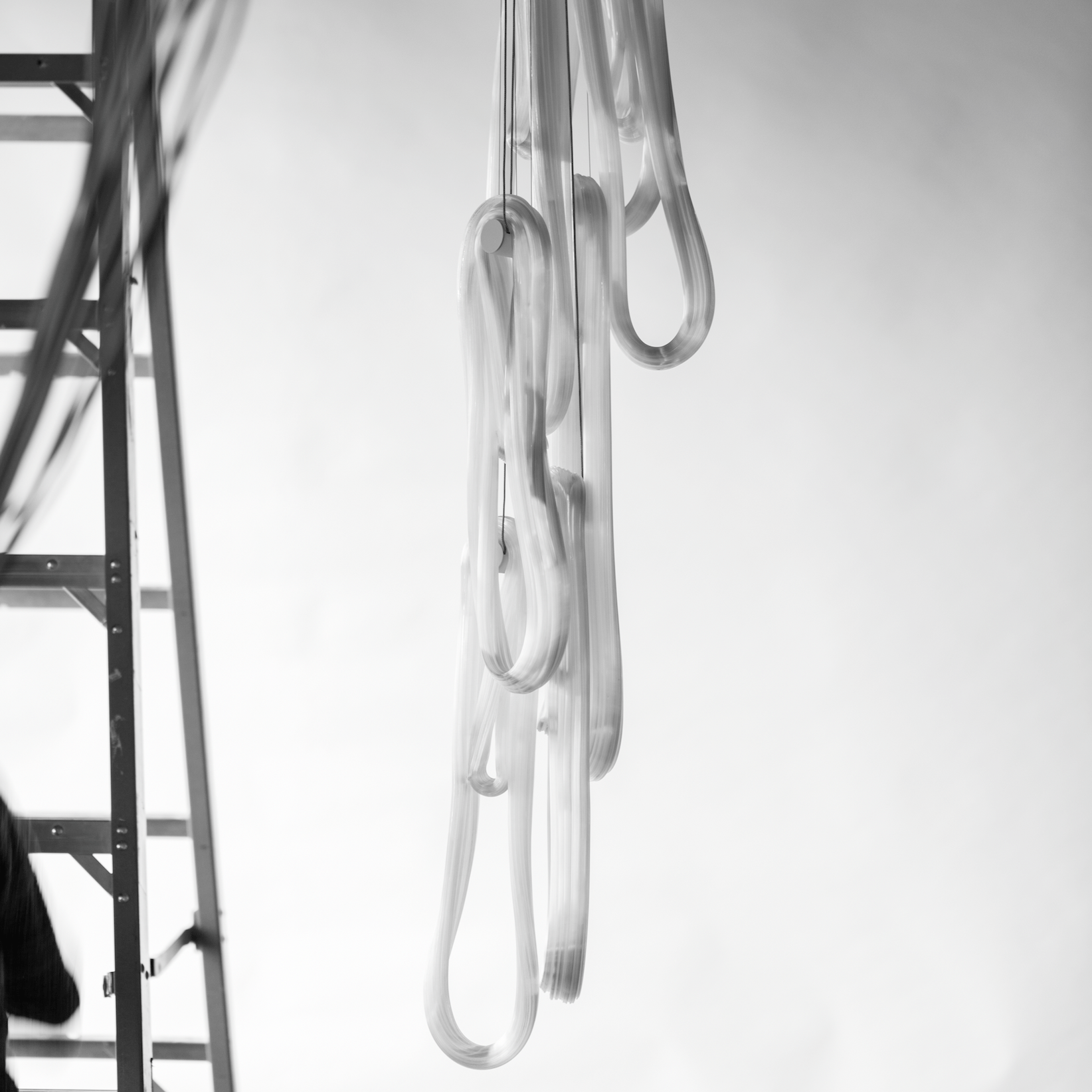 Pearlescent Modern Metal & Glass Chandelier