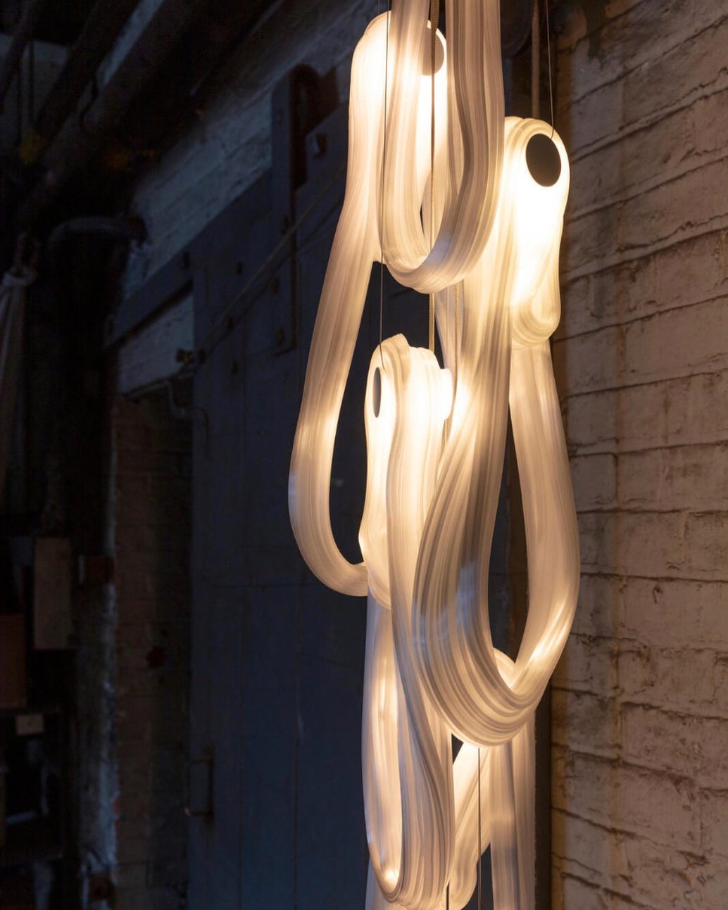 Pearlescent Modern Metal & Glass Chandelier