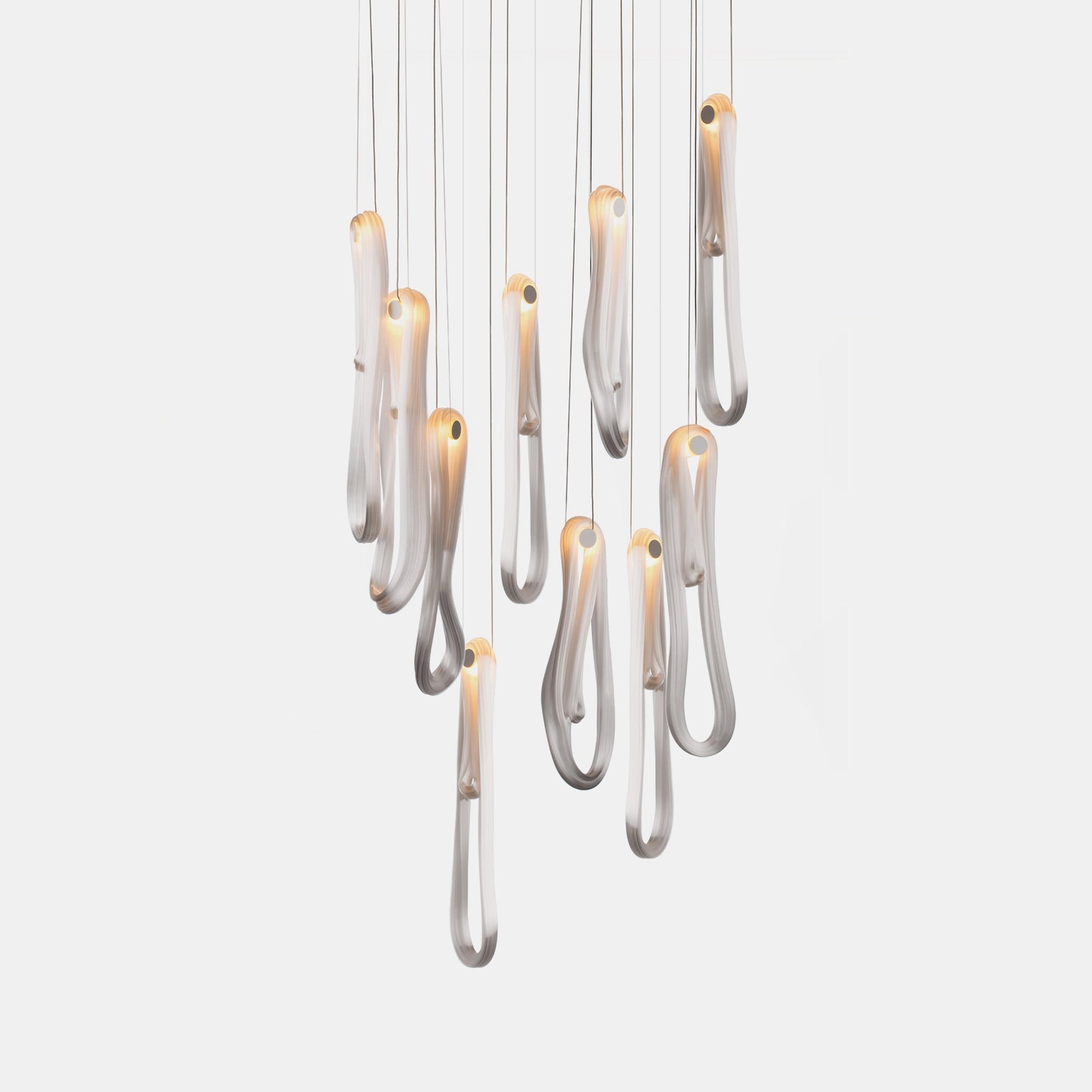 Pearlescent Modern Metal & Glass Chandelier