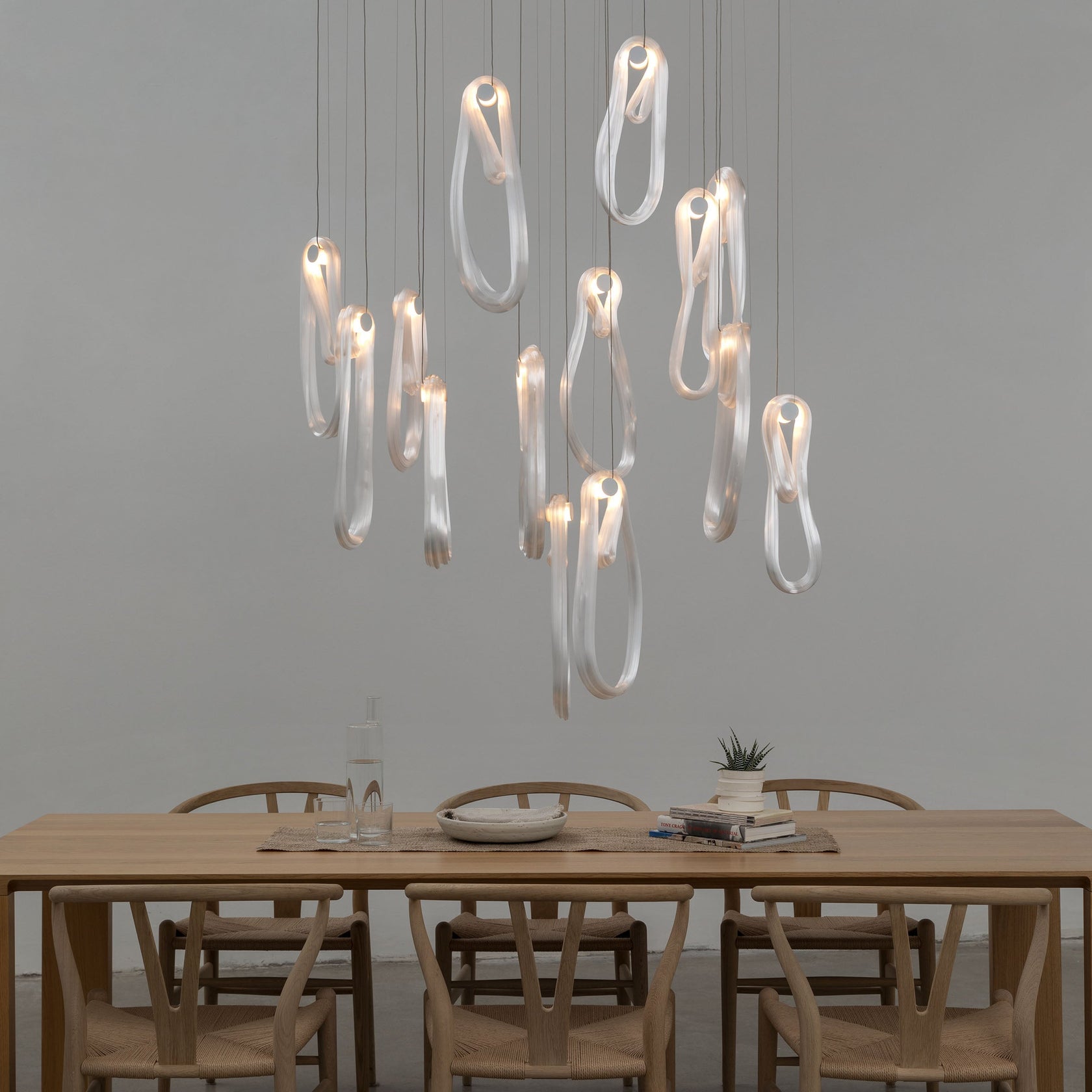 Pearlescent Modern Metal & Glass Chandelier