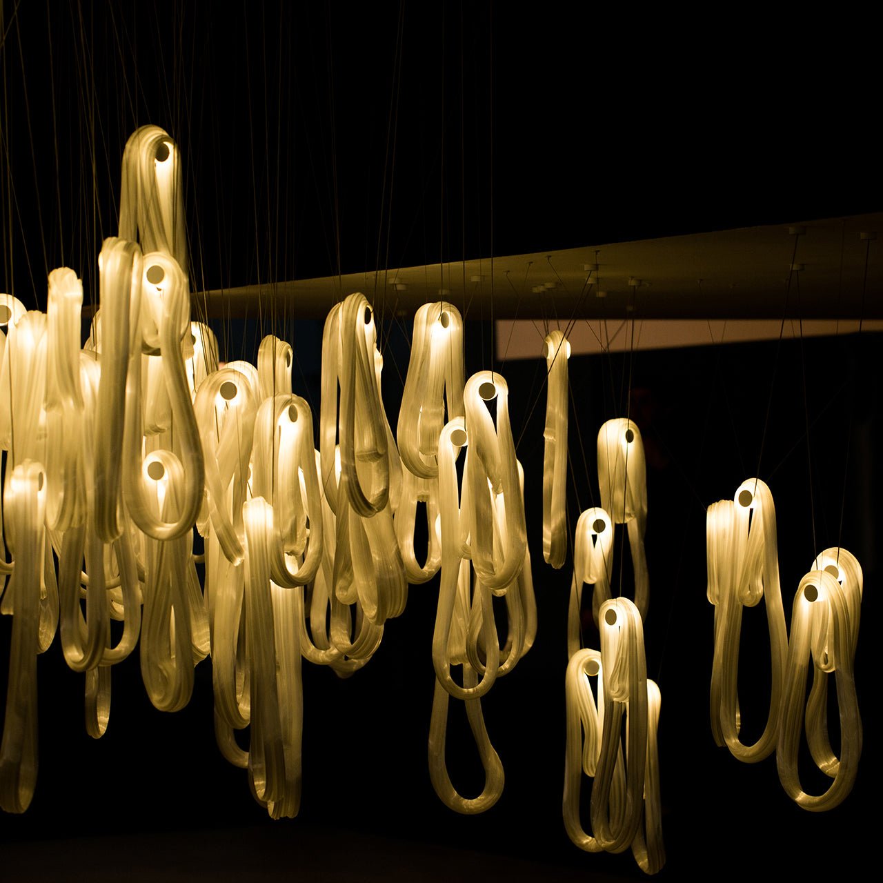 Pearlescent Modern Metal & Glass Chandelier
