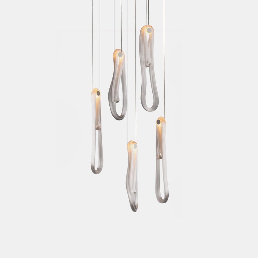 Pearlescent Modern Metal & Glass Chandelier