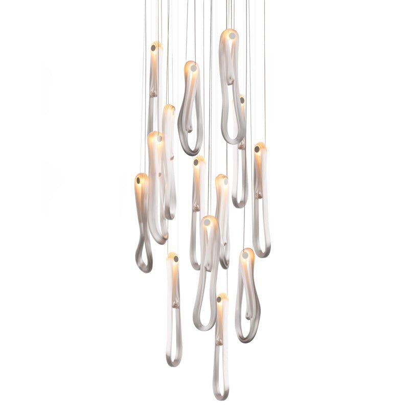 Pearlescent Modern Metal & Glass Chandelier