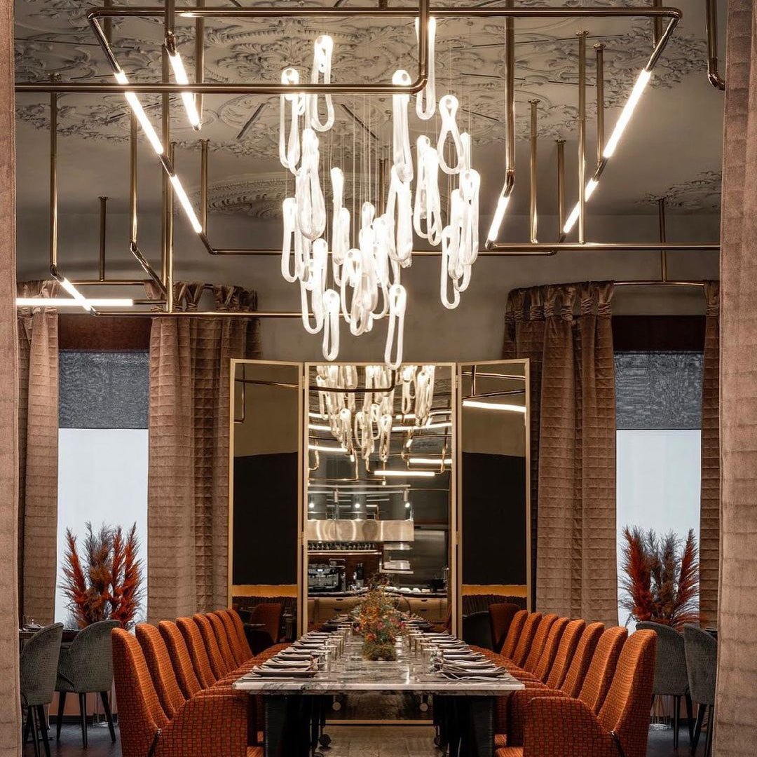 Pearlescent Modern Metal & Glass Chandelier