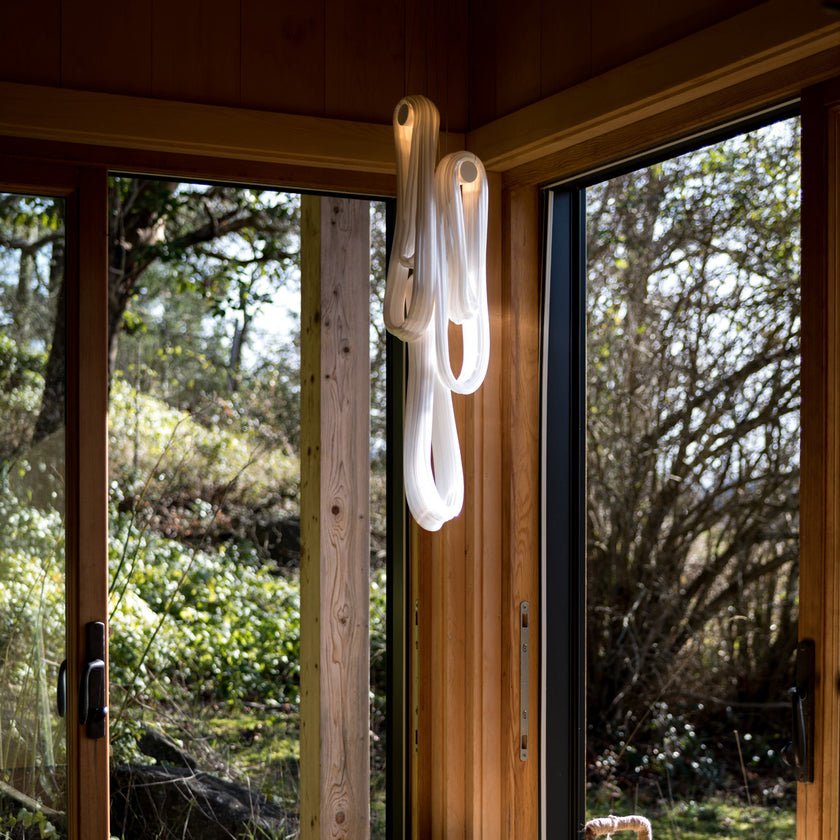 Pearlescent Modern Metal & Glass Chandelier