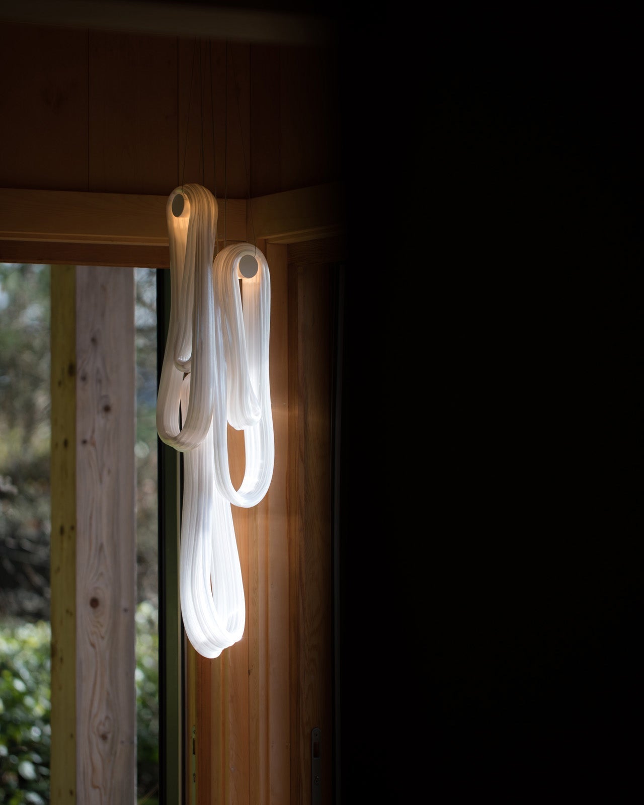 Pearlescent Modern Metal & Glass Chandelier