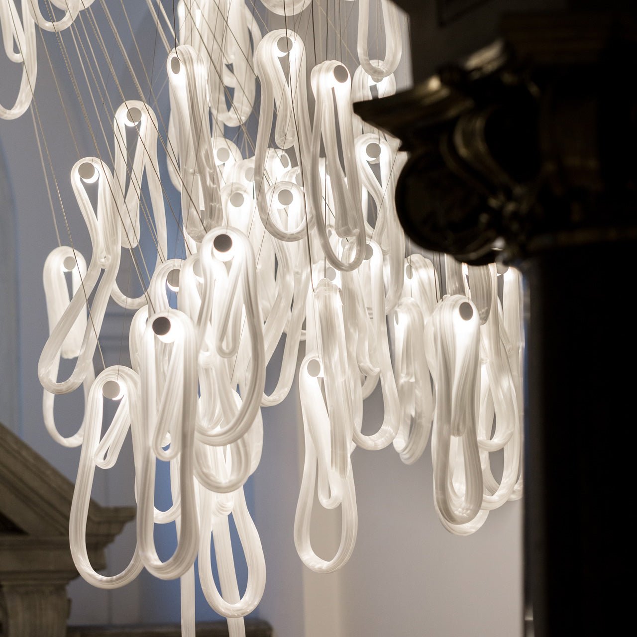 Pearlescent Modern Metal & Glass Chandelier