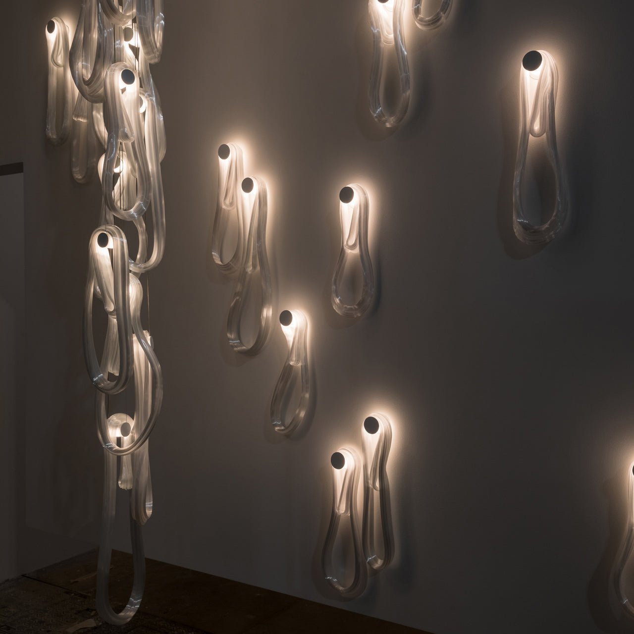 Pearlescent Modern Metal & Glass Chandelier