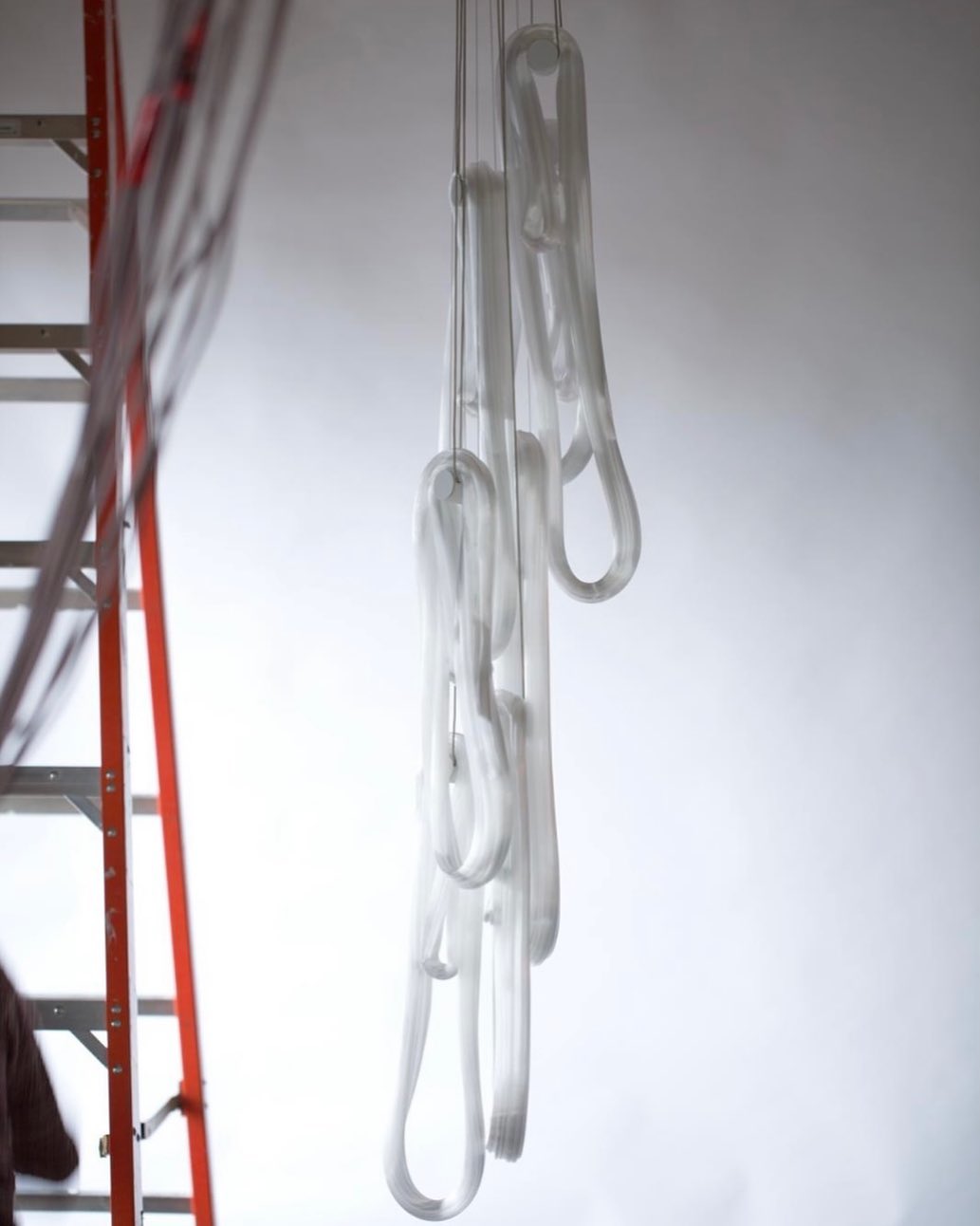 Pearlescent Modern Metal & Glass Chandelier