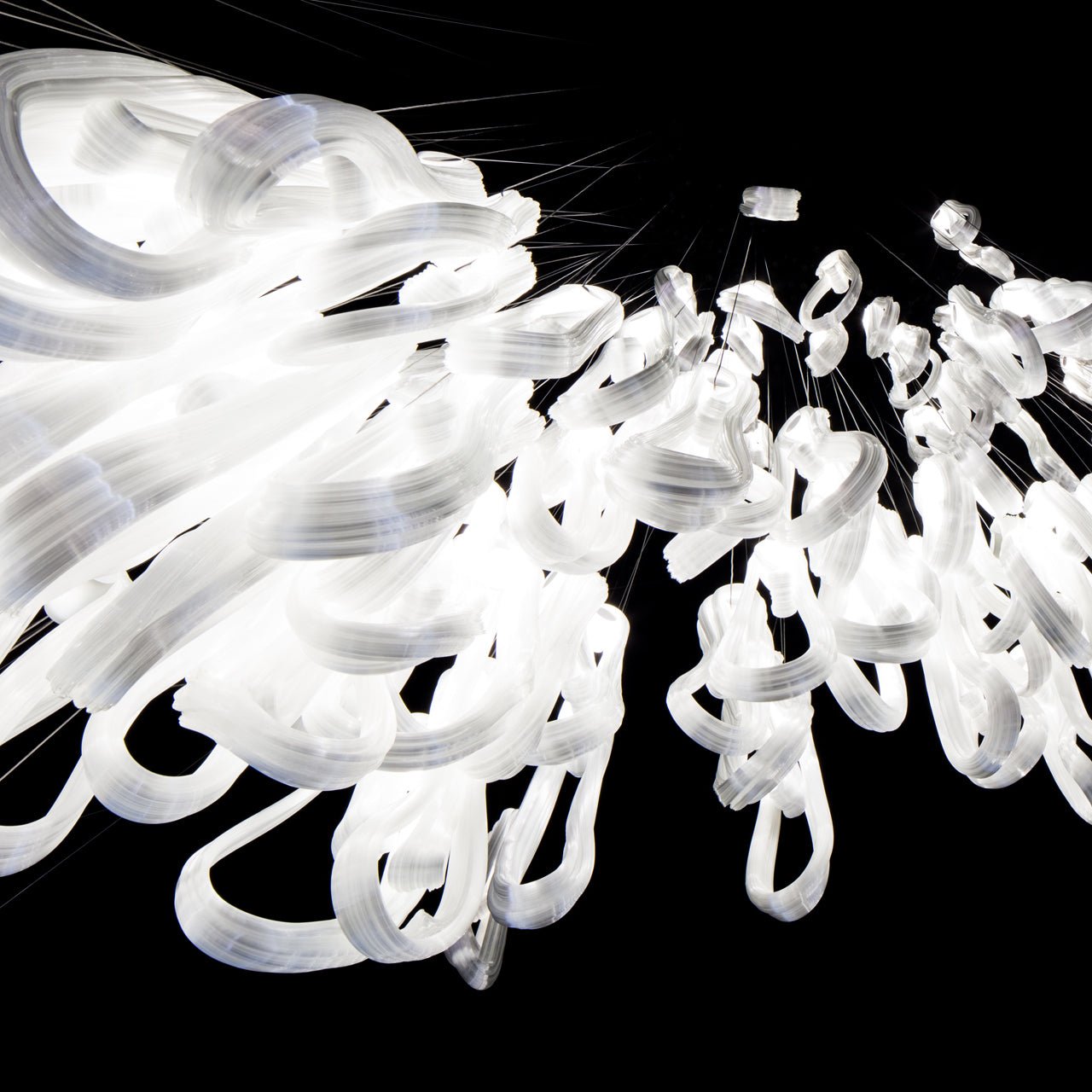 Pearlescent Modern Metal & Glass Chandelier
