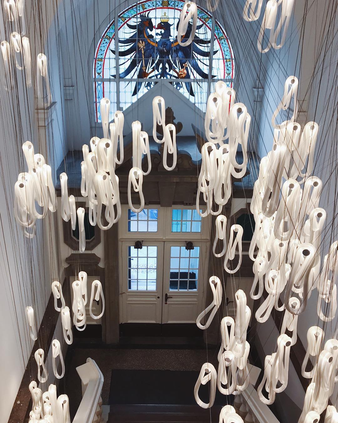 Pearlescent Modern Metal & Glass Chandelier