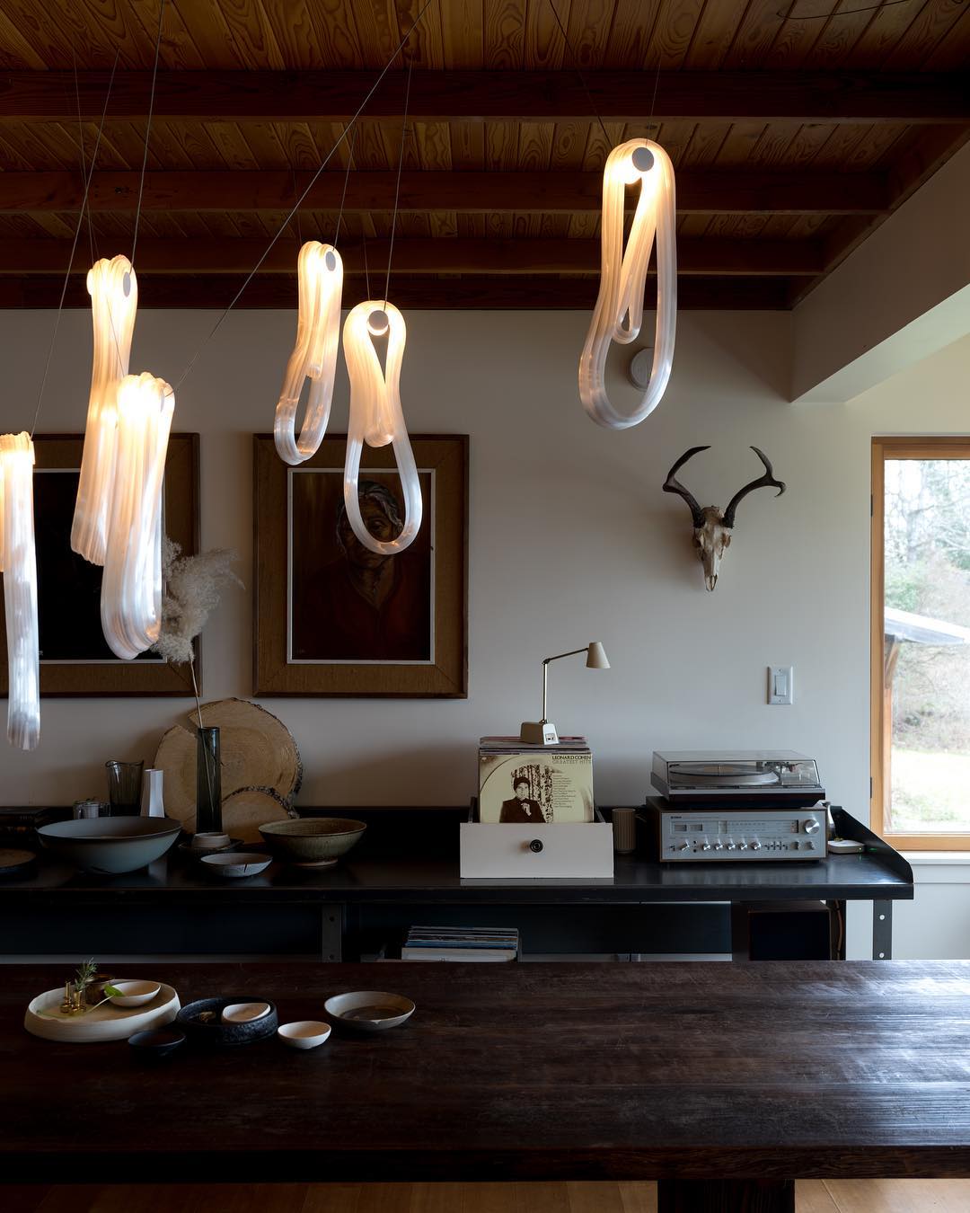 Pearlescent Modern Metal & Glass Chandelier