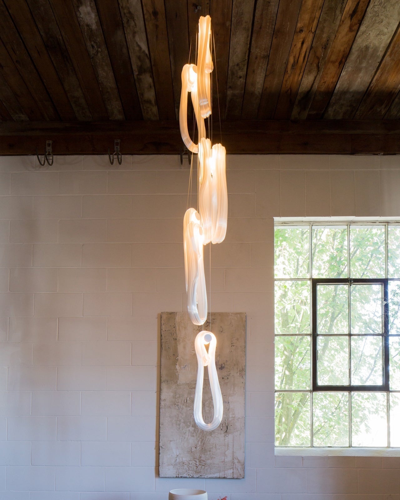Pearlescent Modern Metal & Glass Chandelier