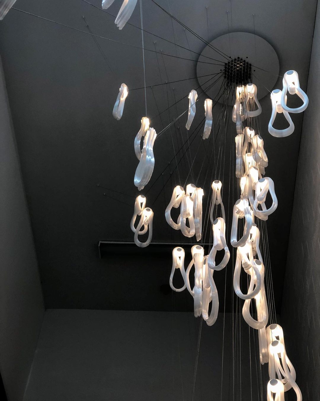 Pearlescent Modern Metal & Glass Chandelier