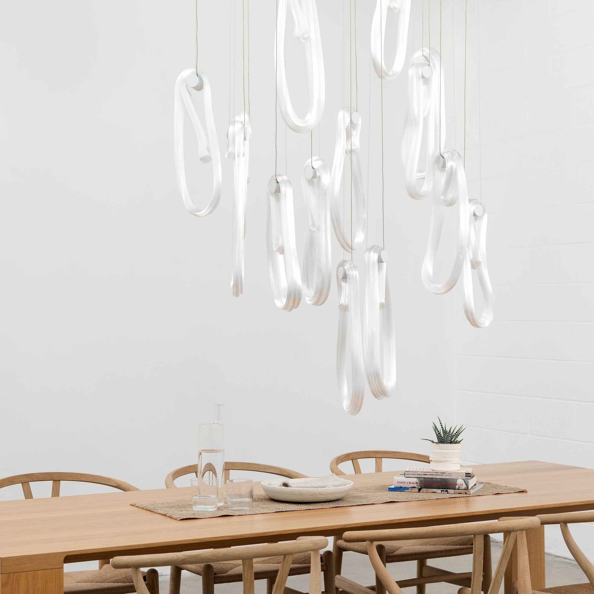 Pearlescent Modern Metal & Glass Chandelier