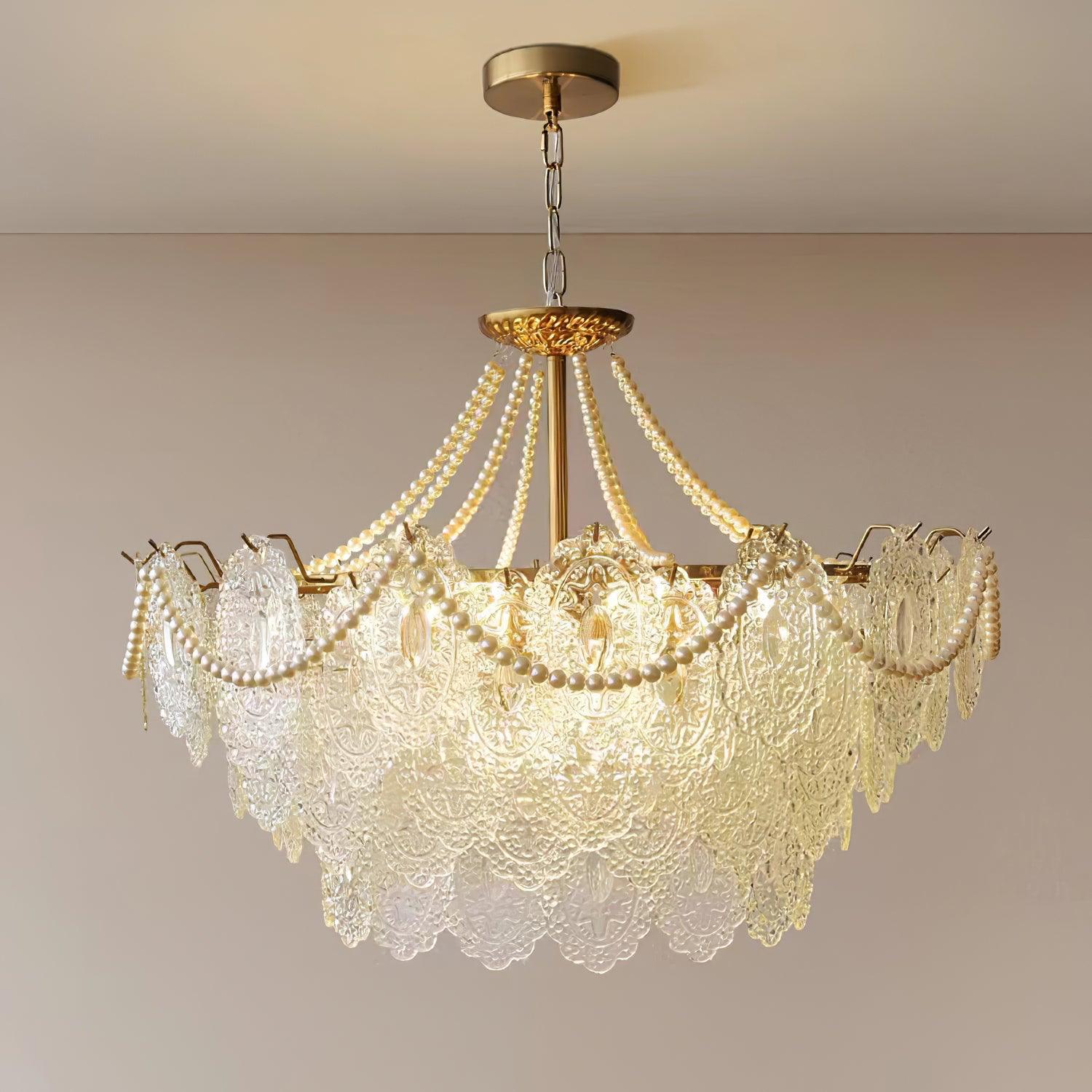 Lustra Chandelier Pearls Glass Luxury - Letslighting
