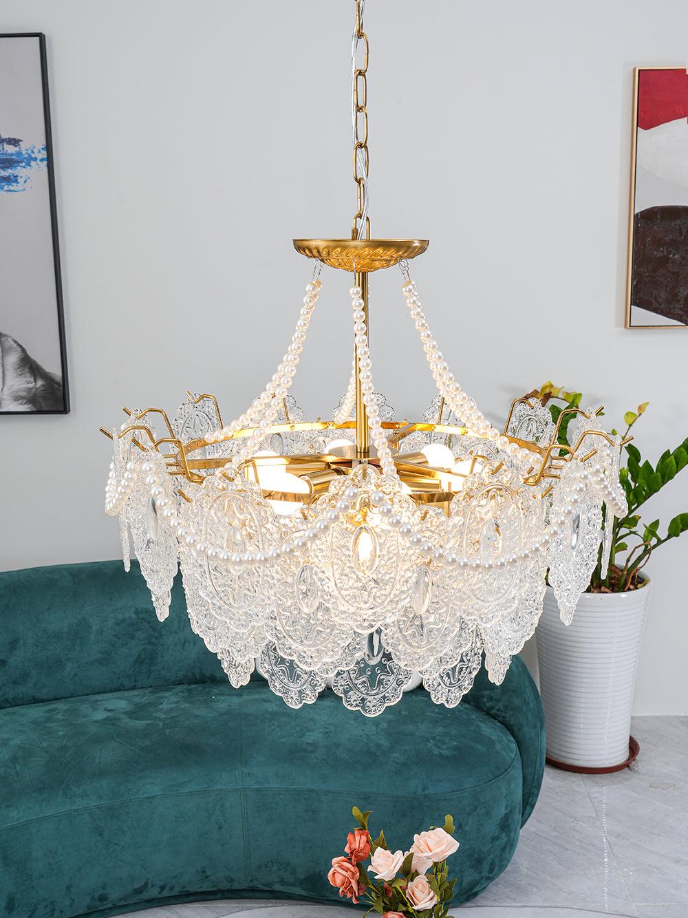 Lustra Chandelier Pearls Glass Luxury - Letslighting