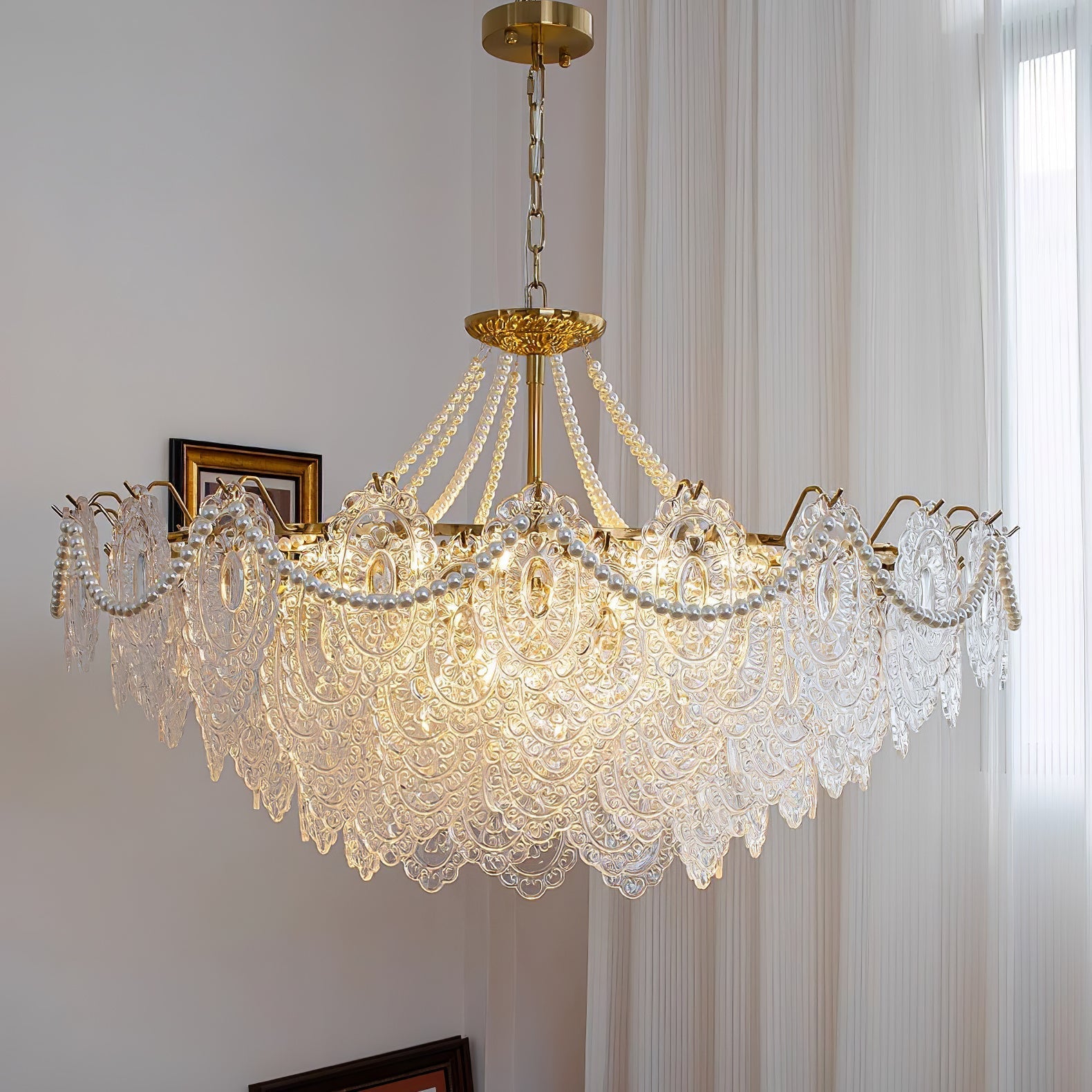 Lustra Chandelier Pearls Glass Luxury - Letslighting