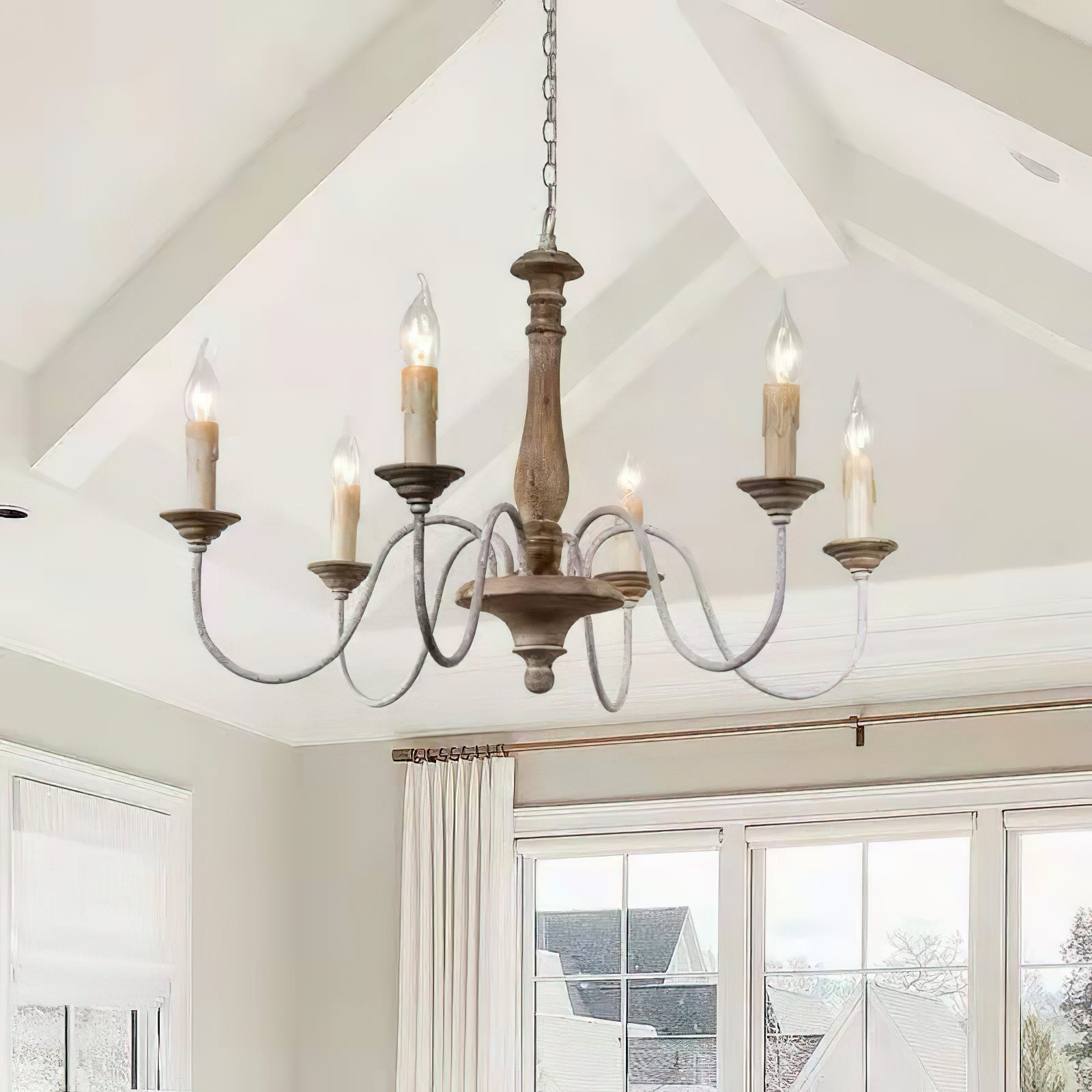 Syshaeth Vintage Industrial Hand-carved Wood Chandelier - Letslighting