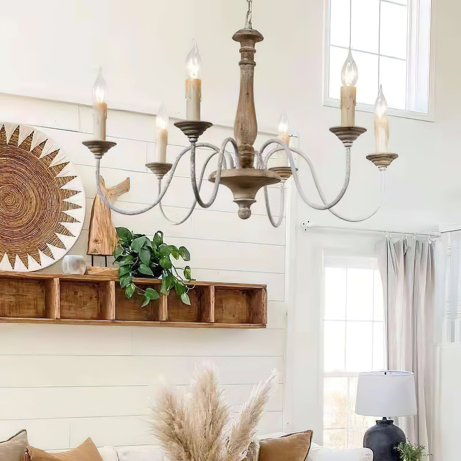 Syshaeth Vintage Industrial Hand-carved Wood Chandelier - Letslighting