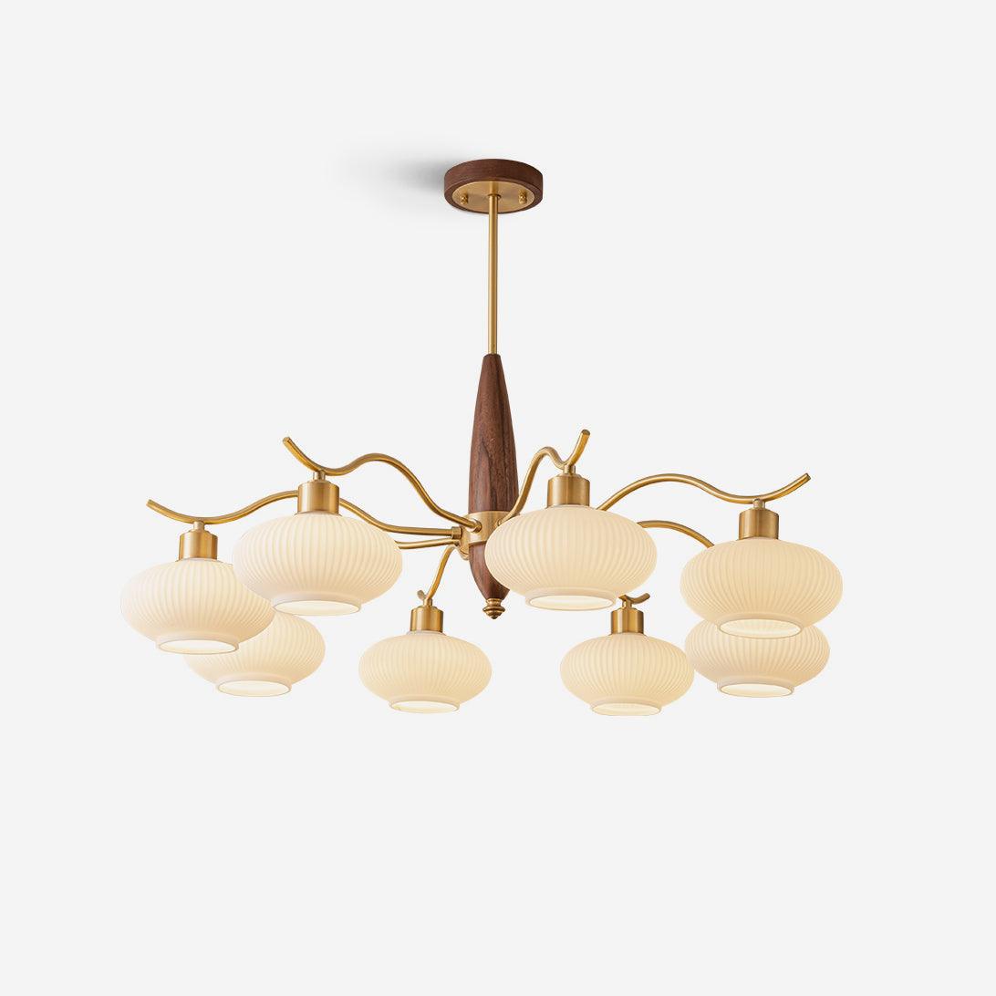 Cavien Brass and Walnut Chandelier - Letslighting
