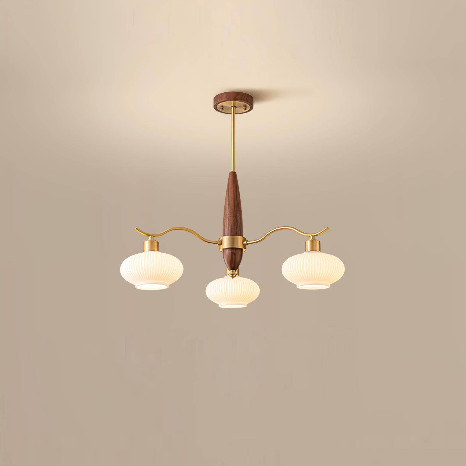 Cavien Brass and Walnut Chandelier - Letslighting