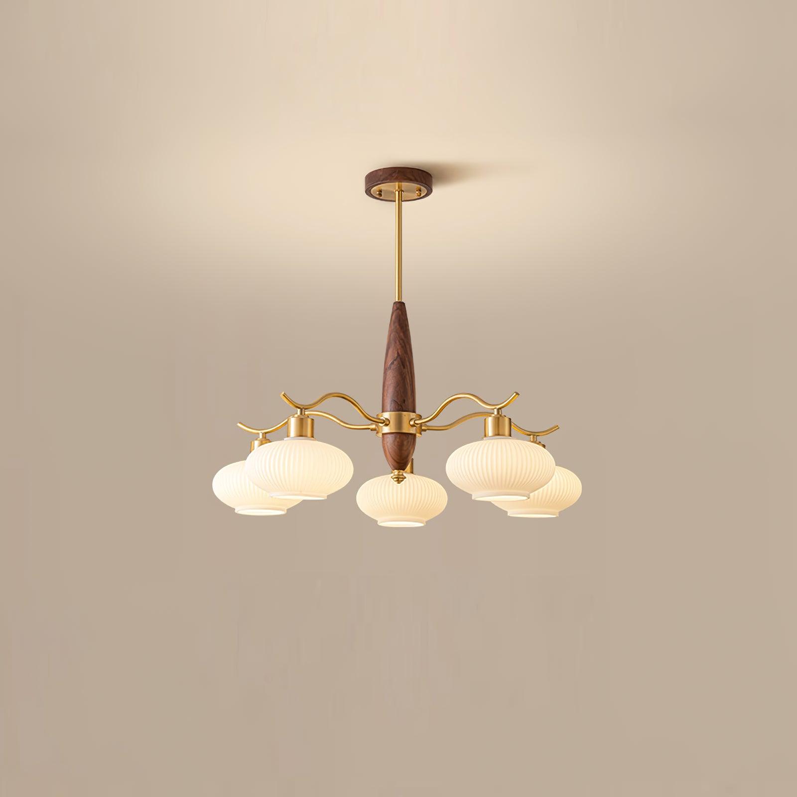 Cavien Brass and Walnut Chandelier - Letslighting