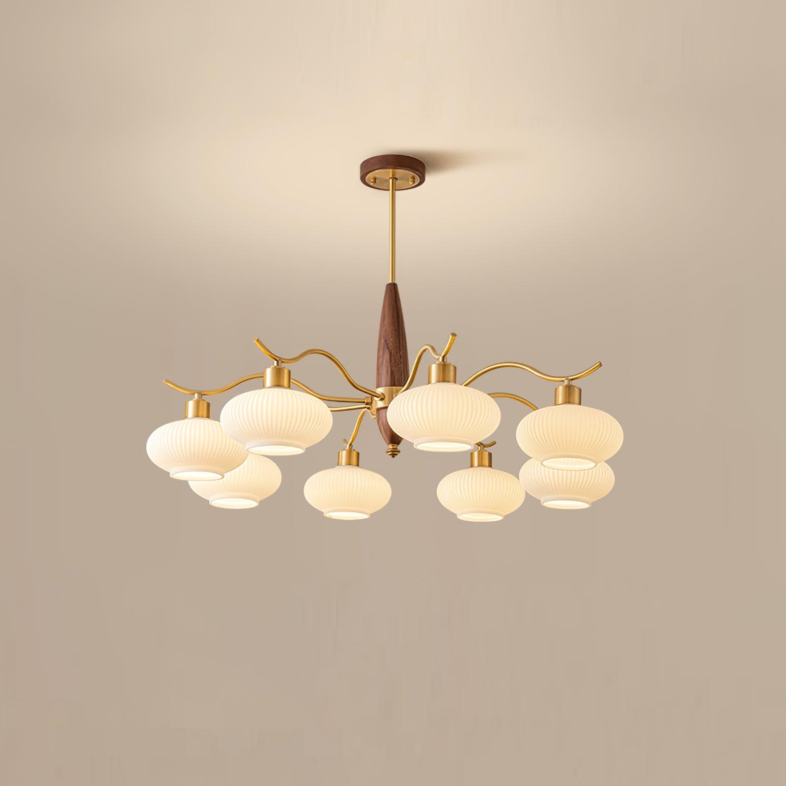 Cavien Brass and Walnut Chandelier - Letslighting