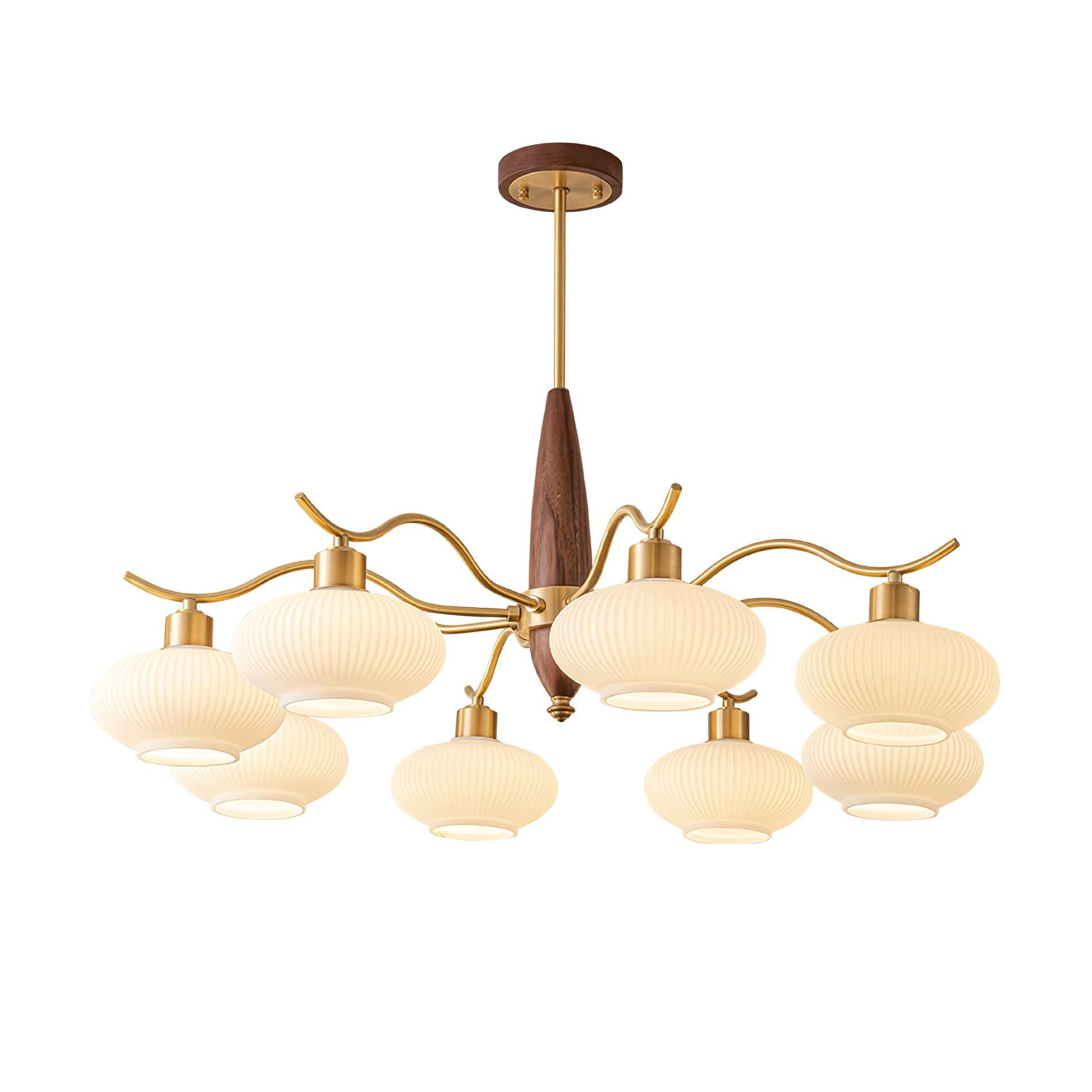 Cavien Brass and Walnut Chandelier - Letslighting