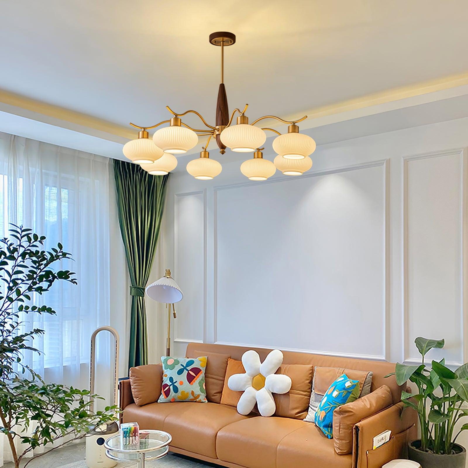 Cavien Brass and Walnut Chandelier - Letslighting