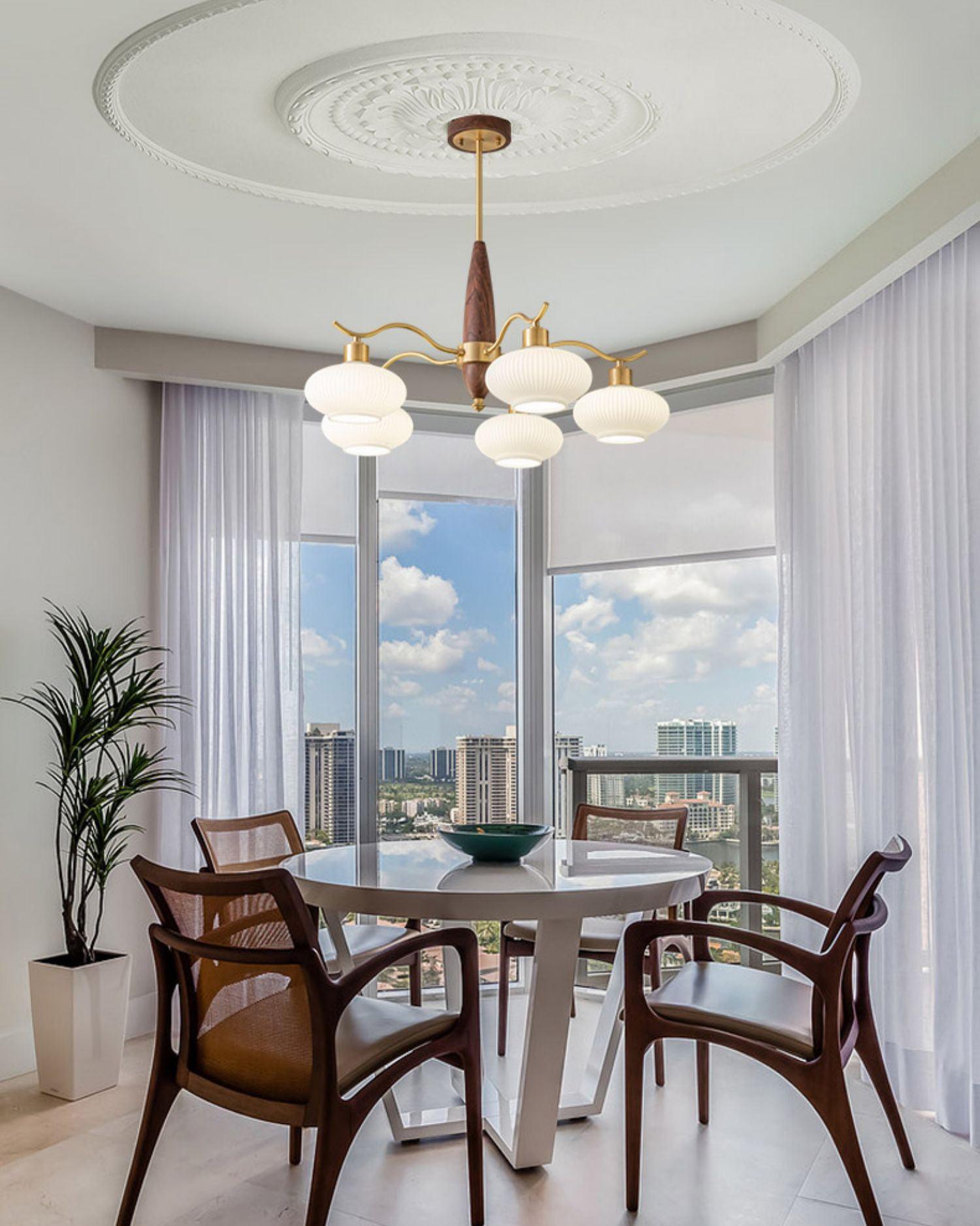 Cavien Brass and Walnut Chandelier - Letslighting