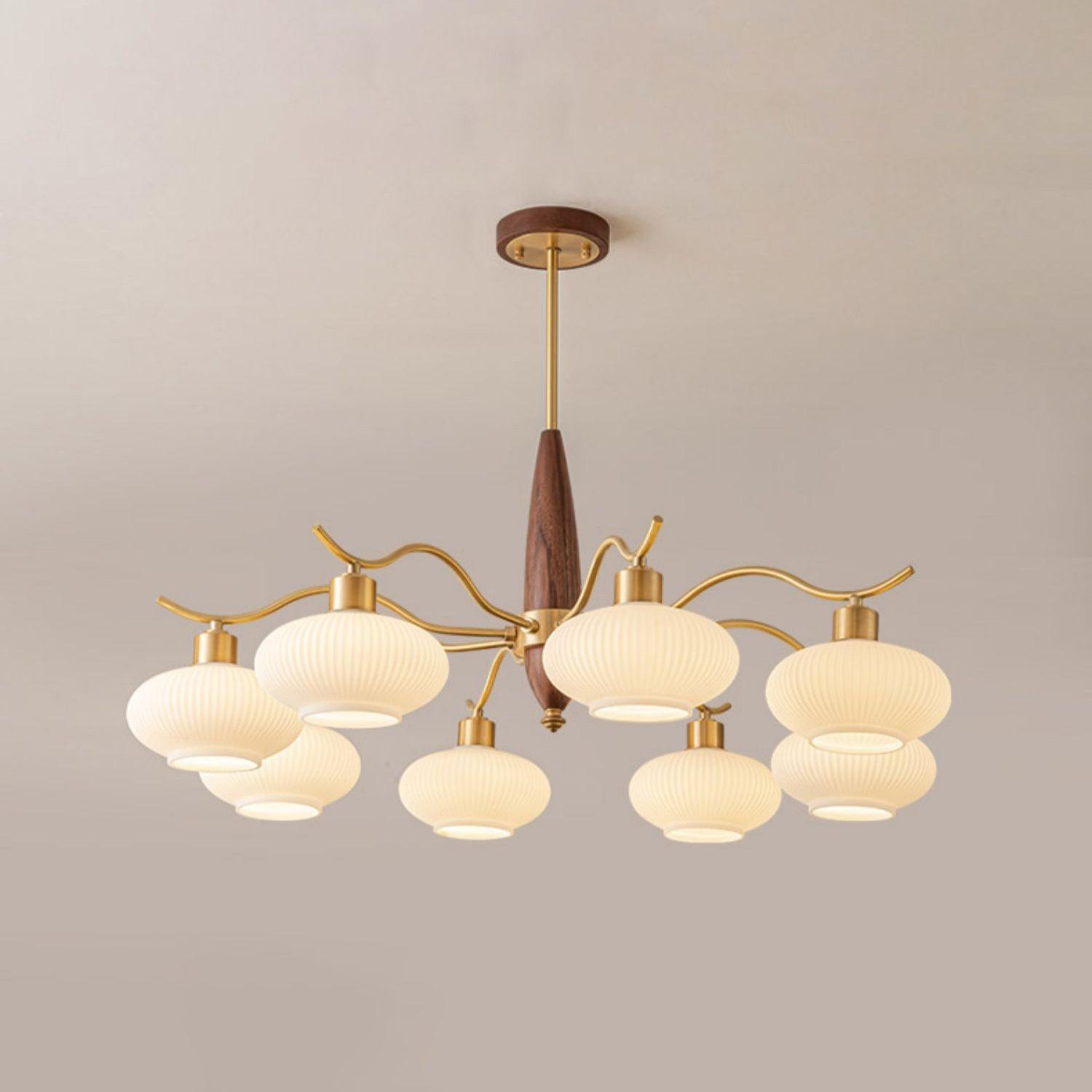 Cavien Brass and Walnut Chandelier - Letslighting