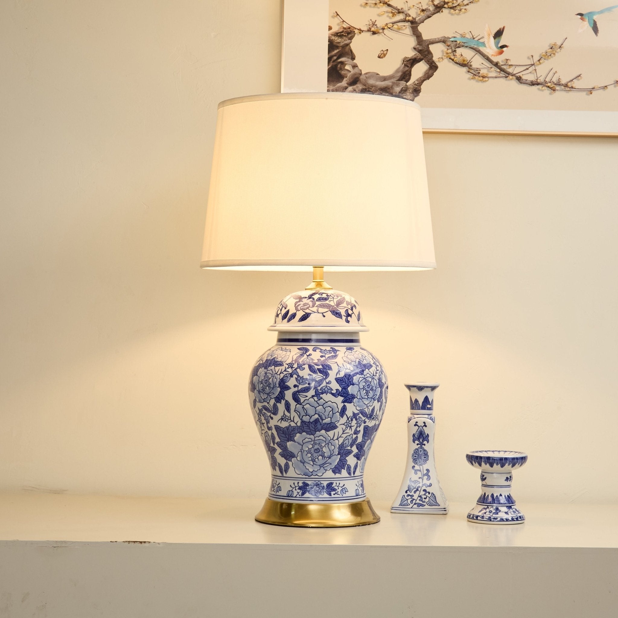Peony Traditional Fabric & Ceramics Table Lamp