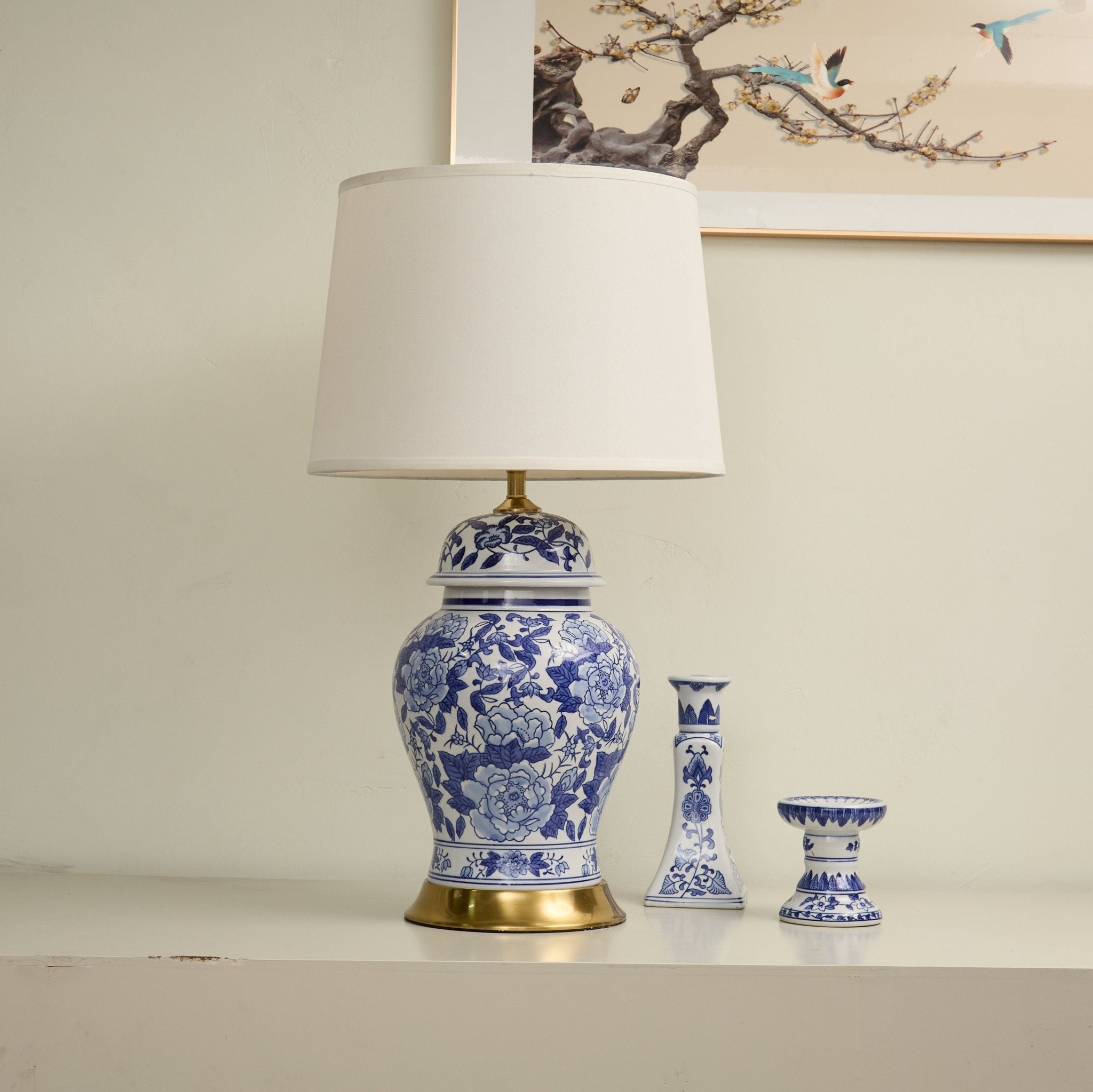 Peony Traditional Fabric & Ceramics Table Lamp