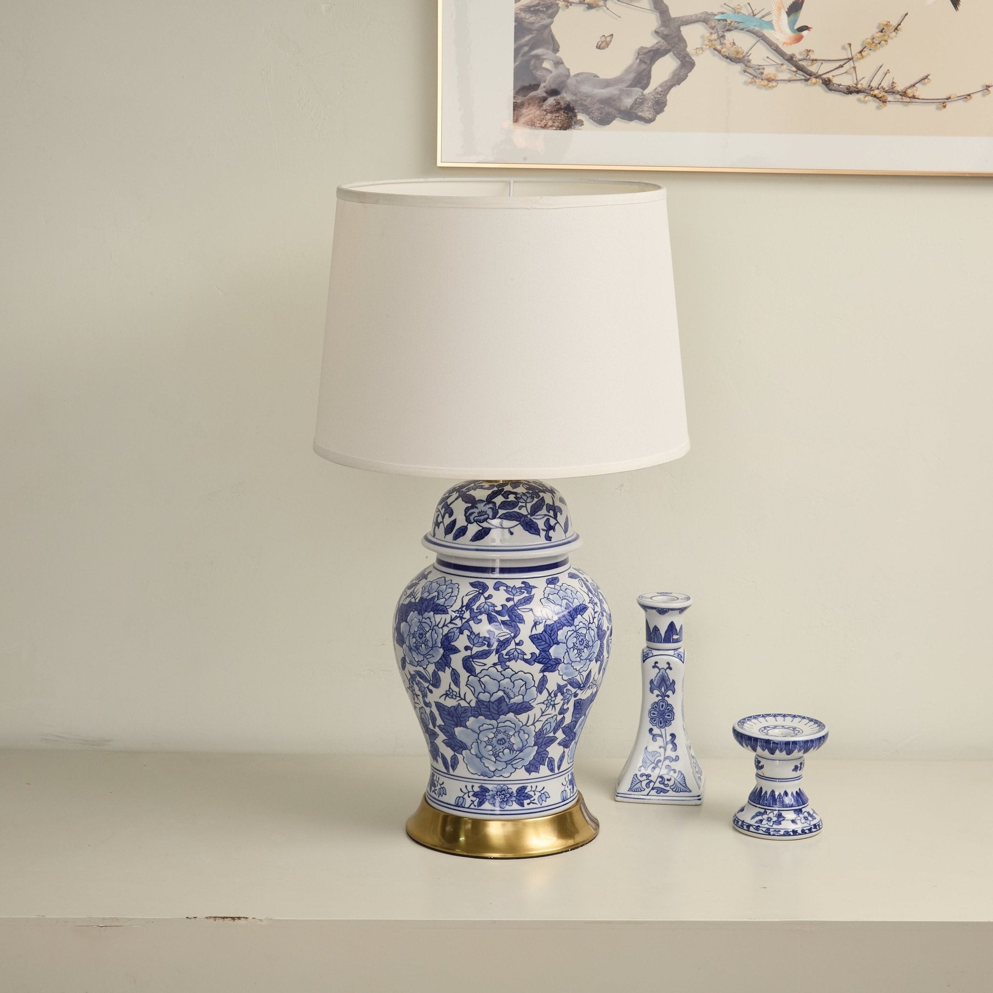 Peony Traditional Fabric & Ceramics Table Lamp