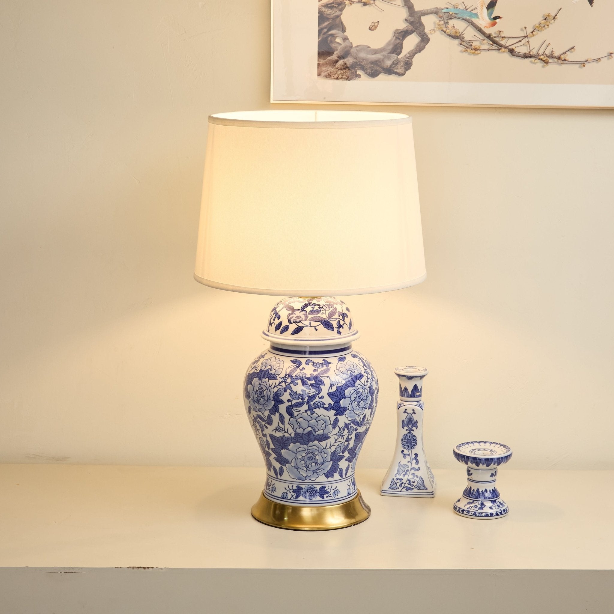 Peony Traditional Fabric & Ceramics Table Lamp