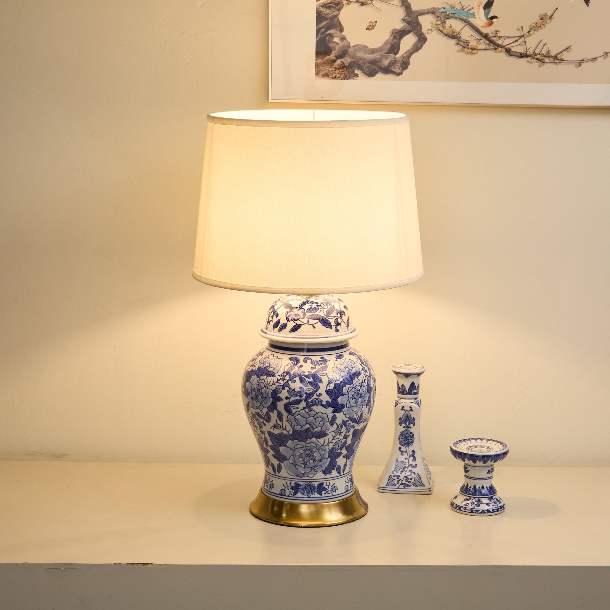 Peony Traditional Fabric & Ceramics Table Lamp