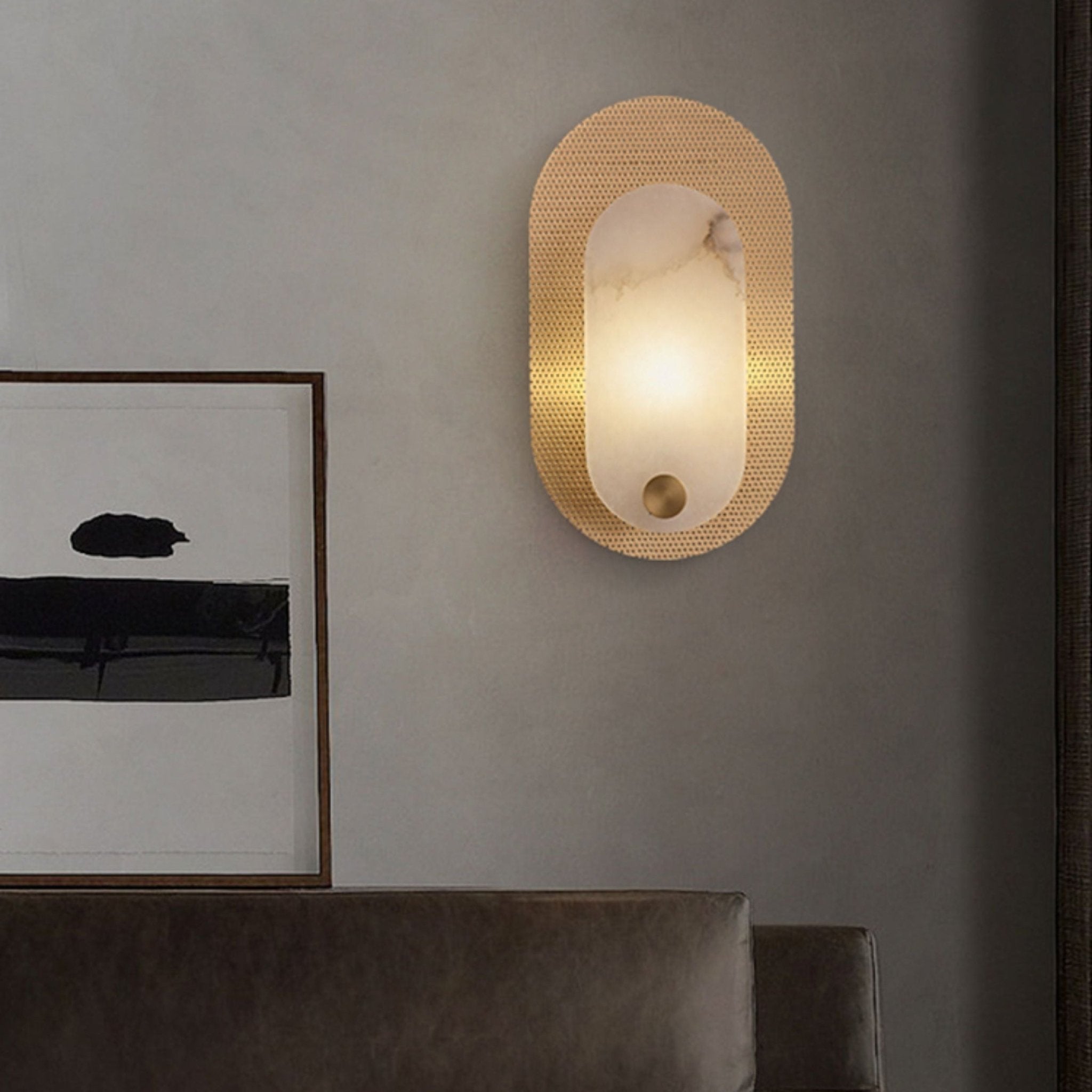 Oval Modern Metal & Alabaster Wall Light
