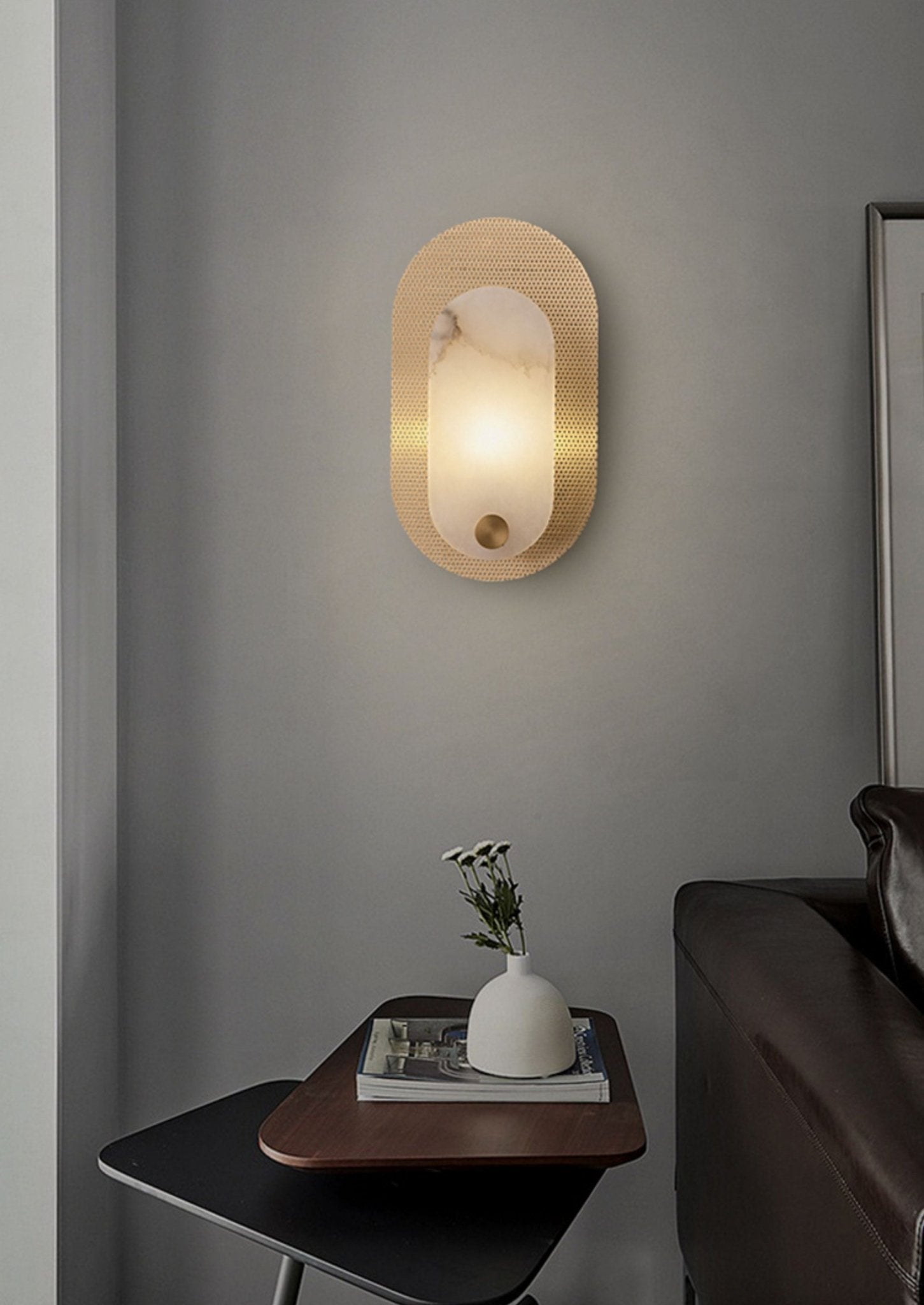 Oval Modern Metal & Alabaster Wall Light