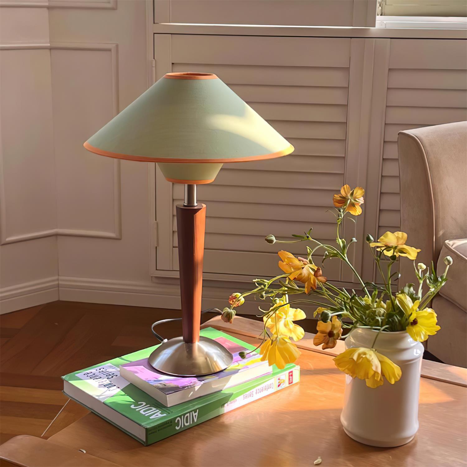 Perzel Table Lamp Wood Stem Fabric Shade - Letslighting