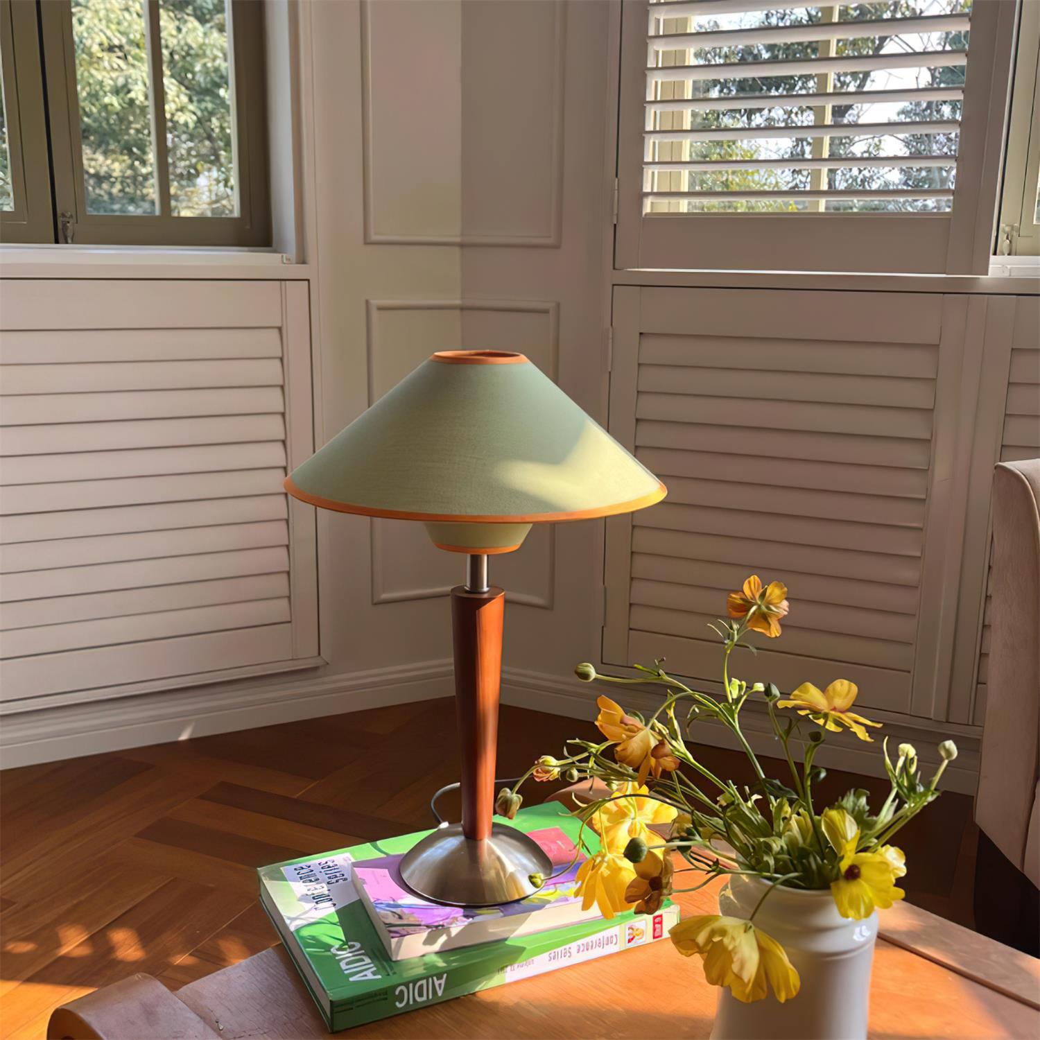 Perzel Table Lamp Wood Stem Fabric Shade - Letslighting