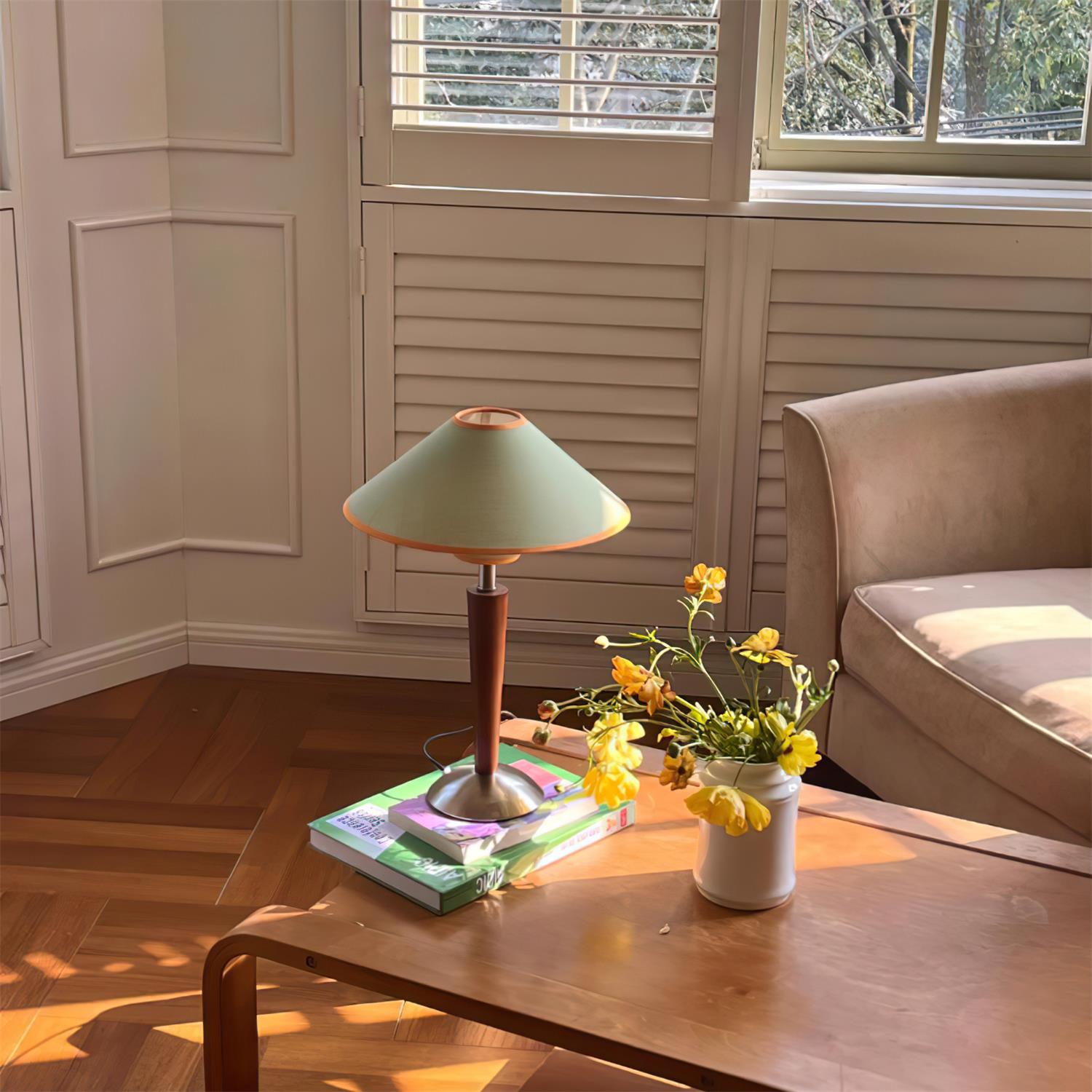 Perzel Table Lamp Wood Stem Fabric Shade - Letslighting