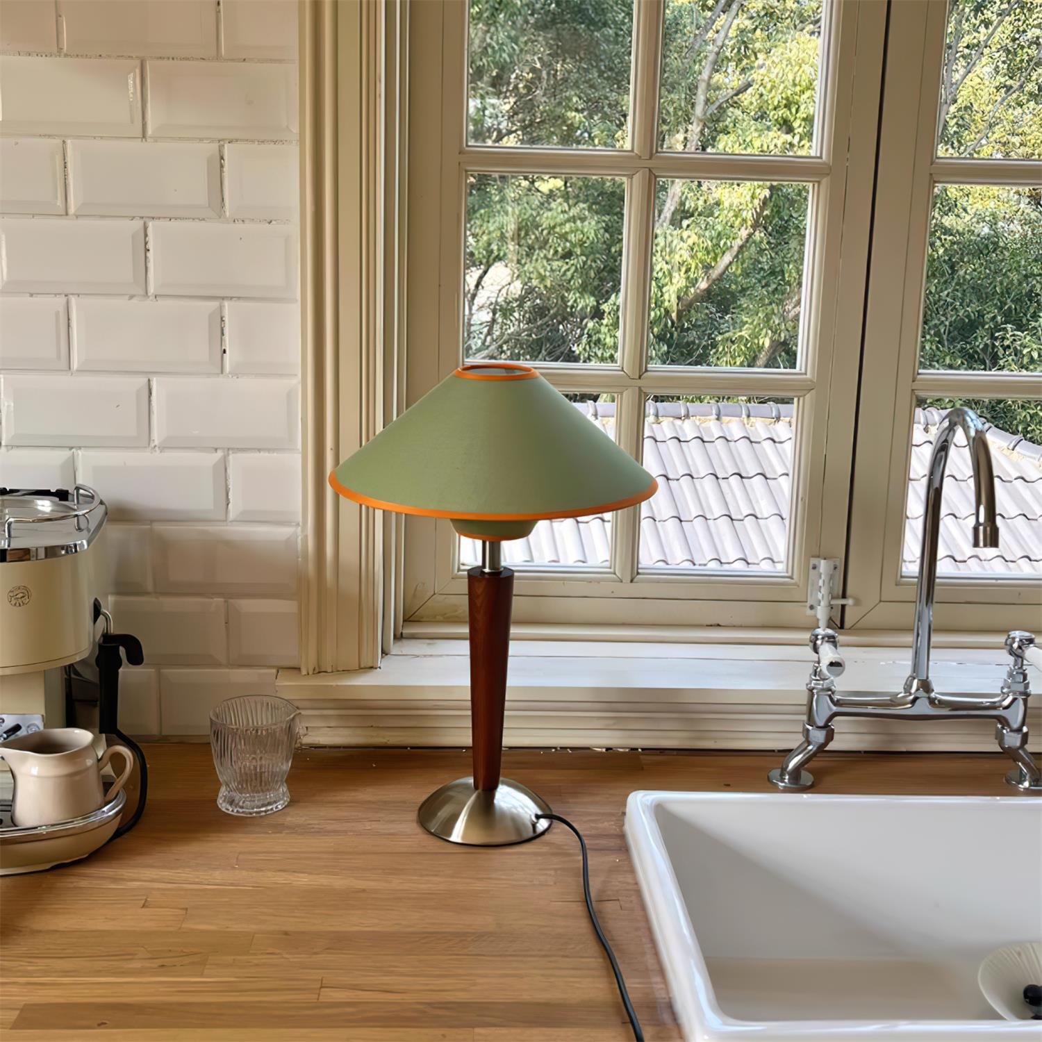 Perzel Table Lamp Wood Stem Fabric Shade - Letslighting